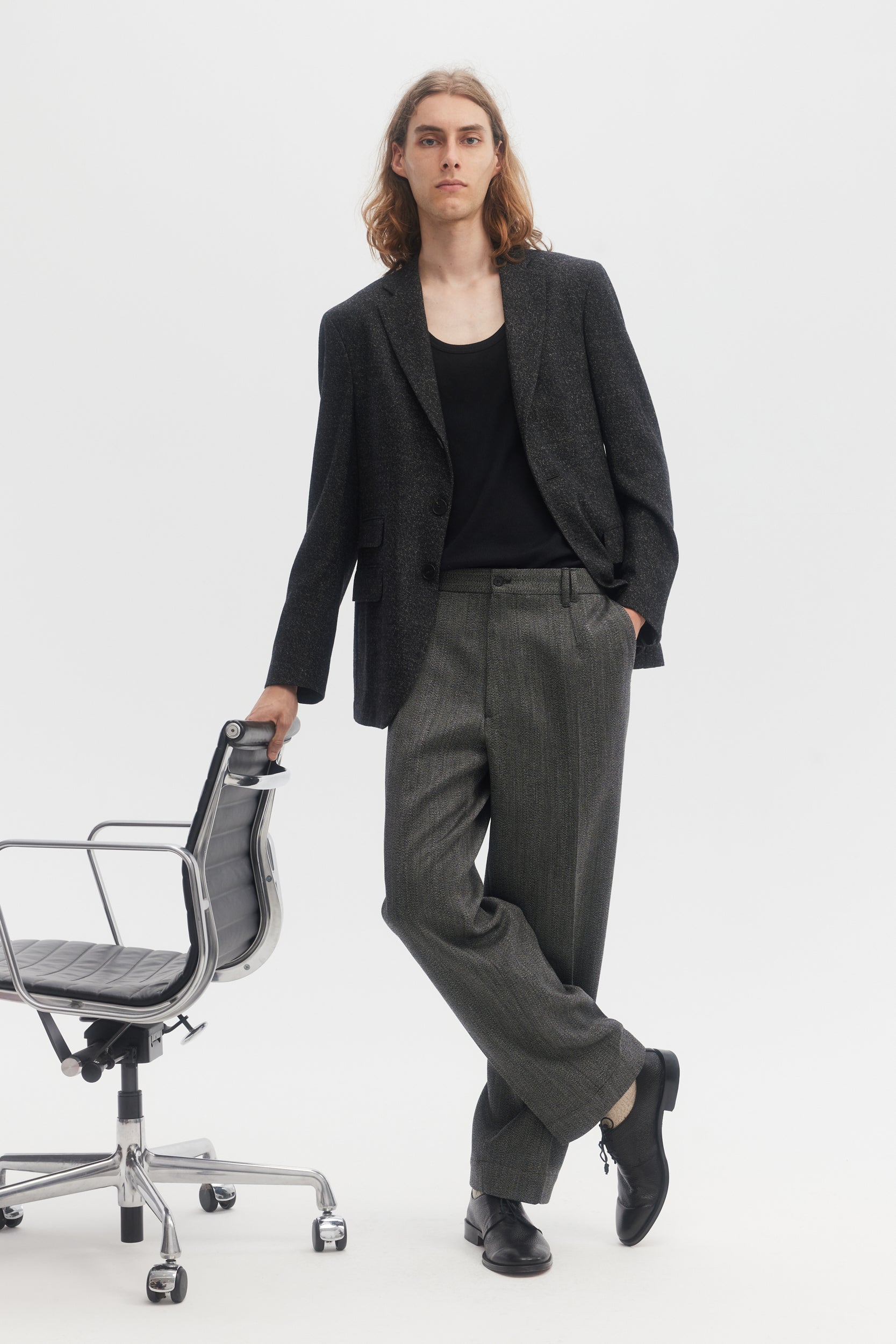 Black wool and cashmere tweed unconstructed blazer Ecole de Pensee