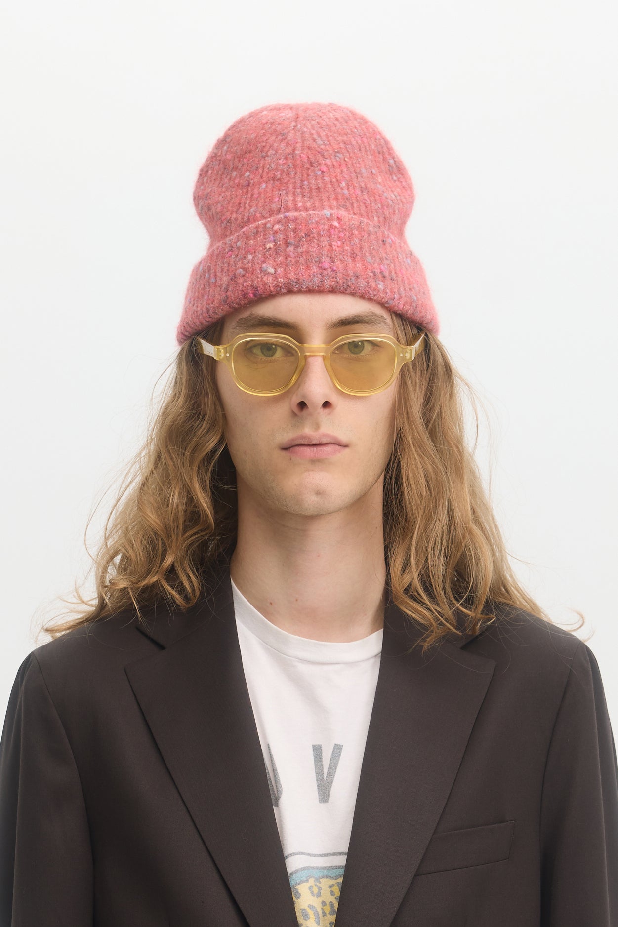 Pink donegal multi tweed cotton wool alpaca beanie