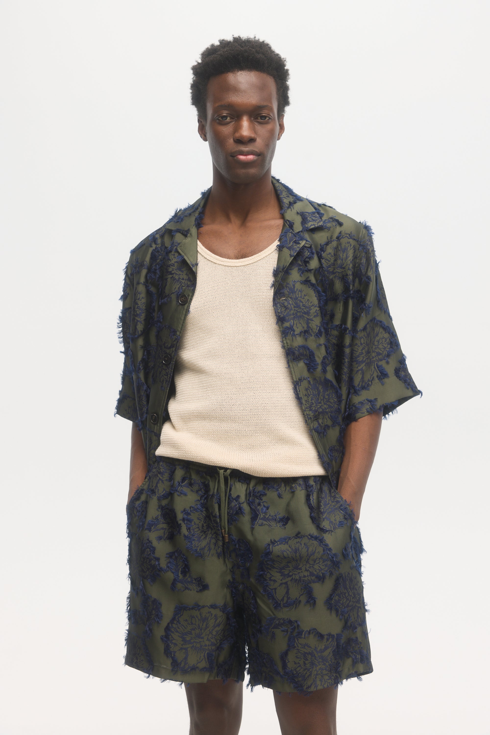 Floral jacquard relaxed fit short sleeve shirt – École de Pensée