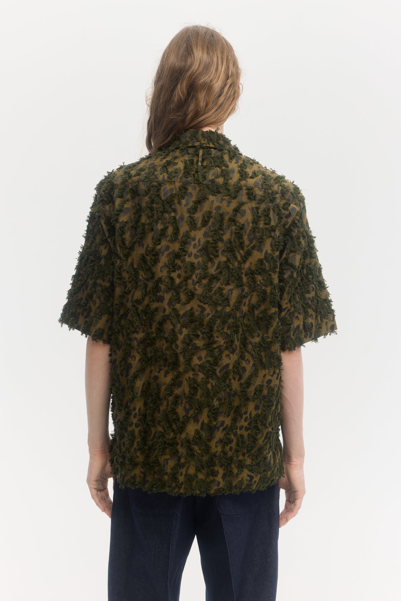 Abstract camouflage jacquard relaxed fit short sleeve shirt