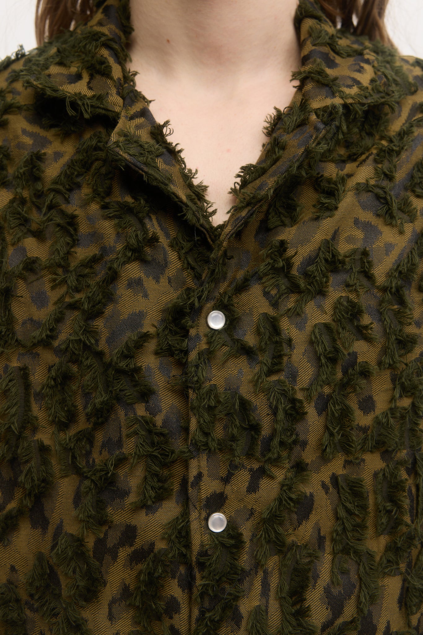 Abstract camouflage jacquard relaxed fit short sleeve shirt