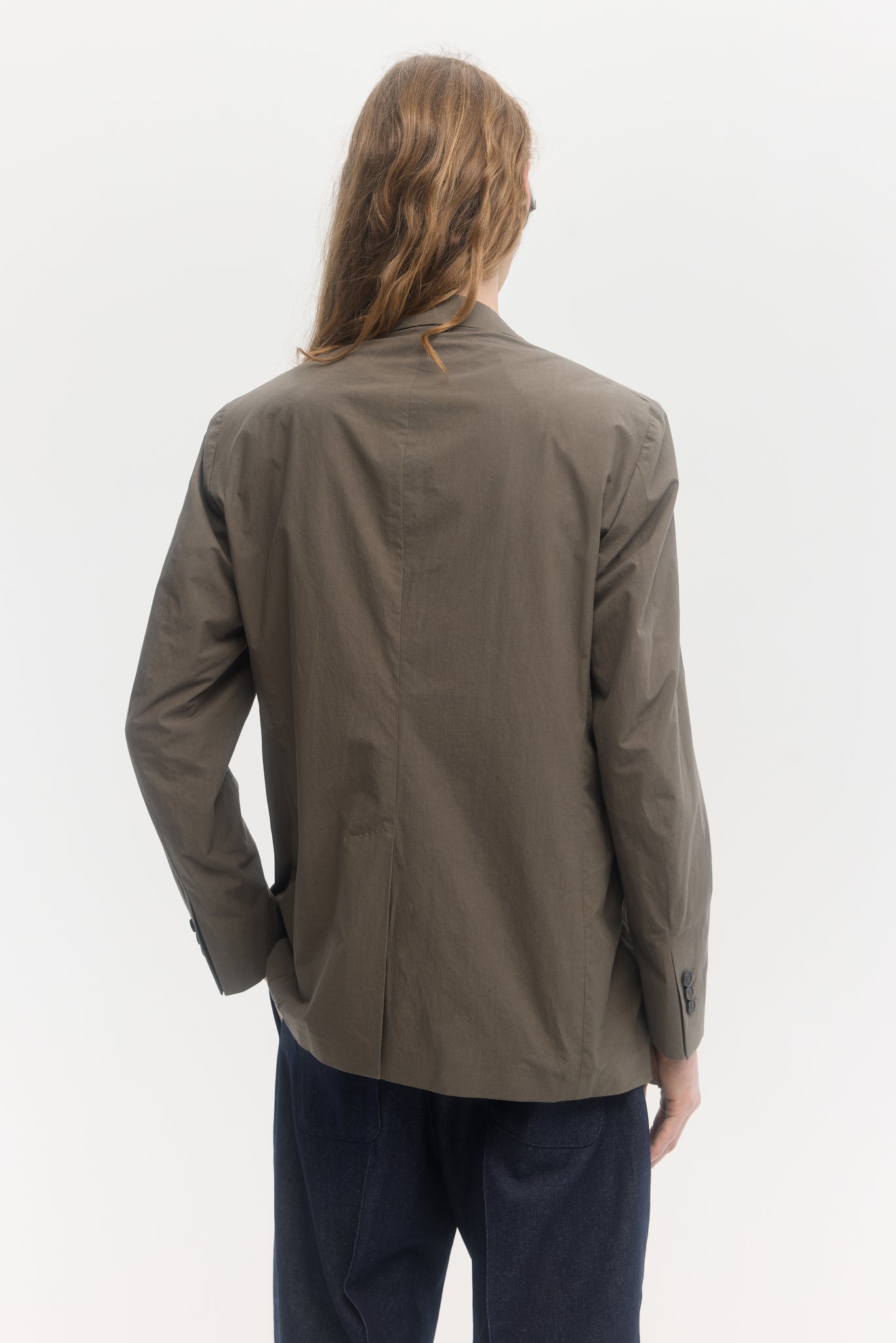 Olive typewriter poplin unconstructed blazer