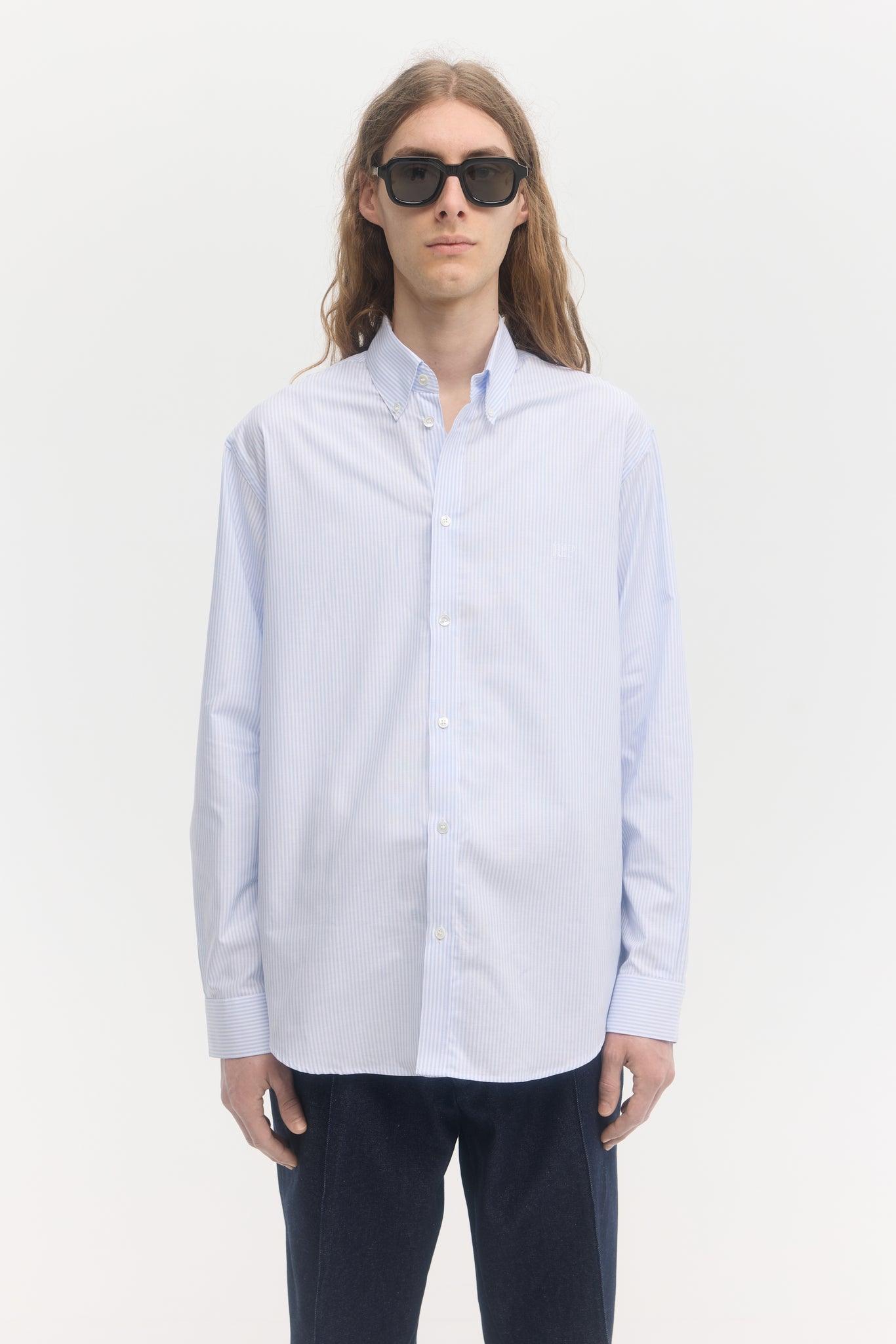 Chemise oxford à rayures bleues manches longues