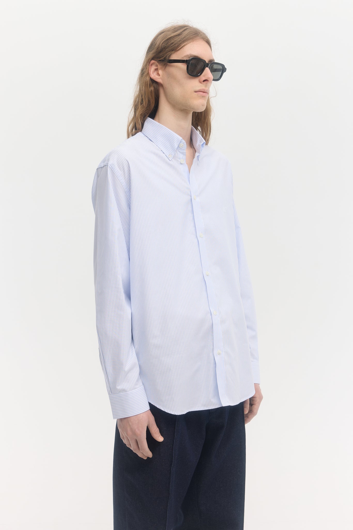 Chemise oxford à rayures bleues manches longues