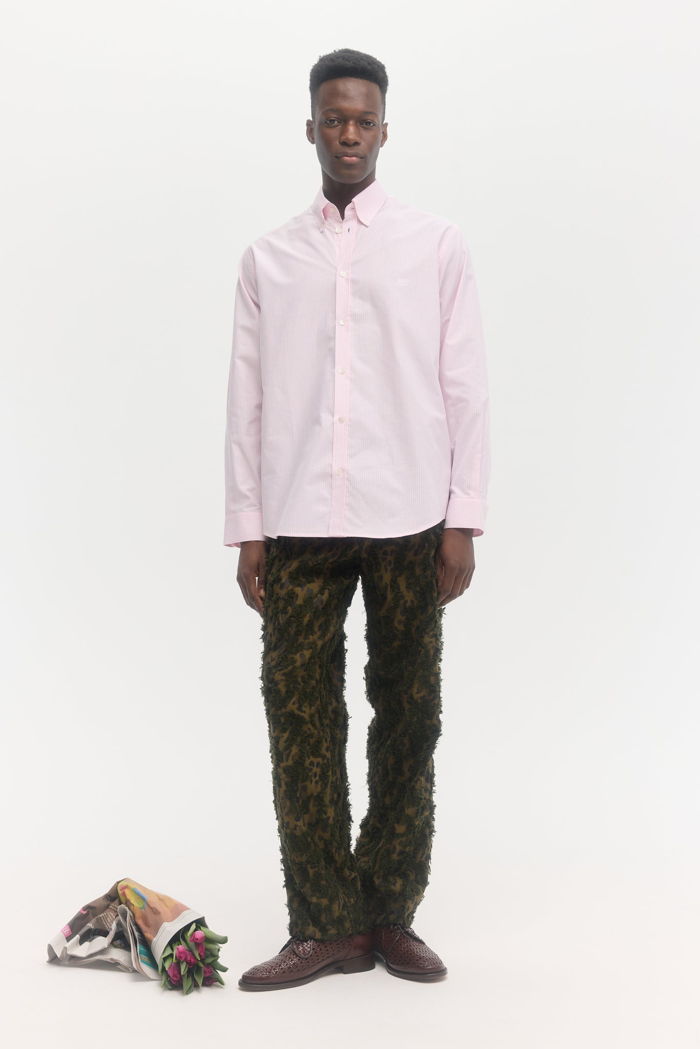 Chemise oxford à rayures roses manches longues
