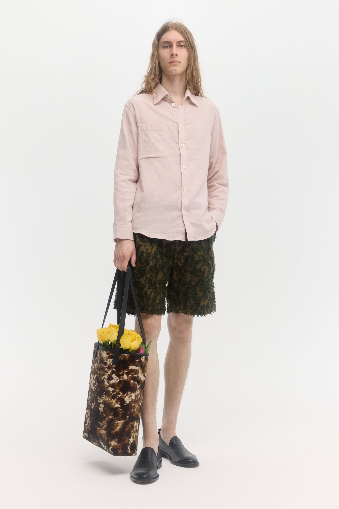 Chemise à manches longues en gaze de coton lavée rose ancien