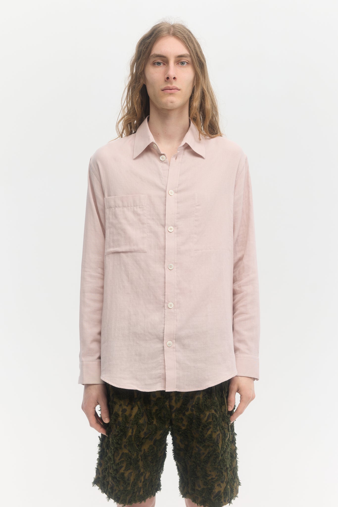 Old pink washed cotton gauze long-sleeve shirt