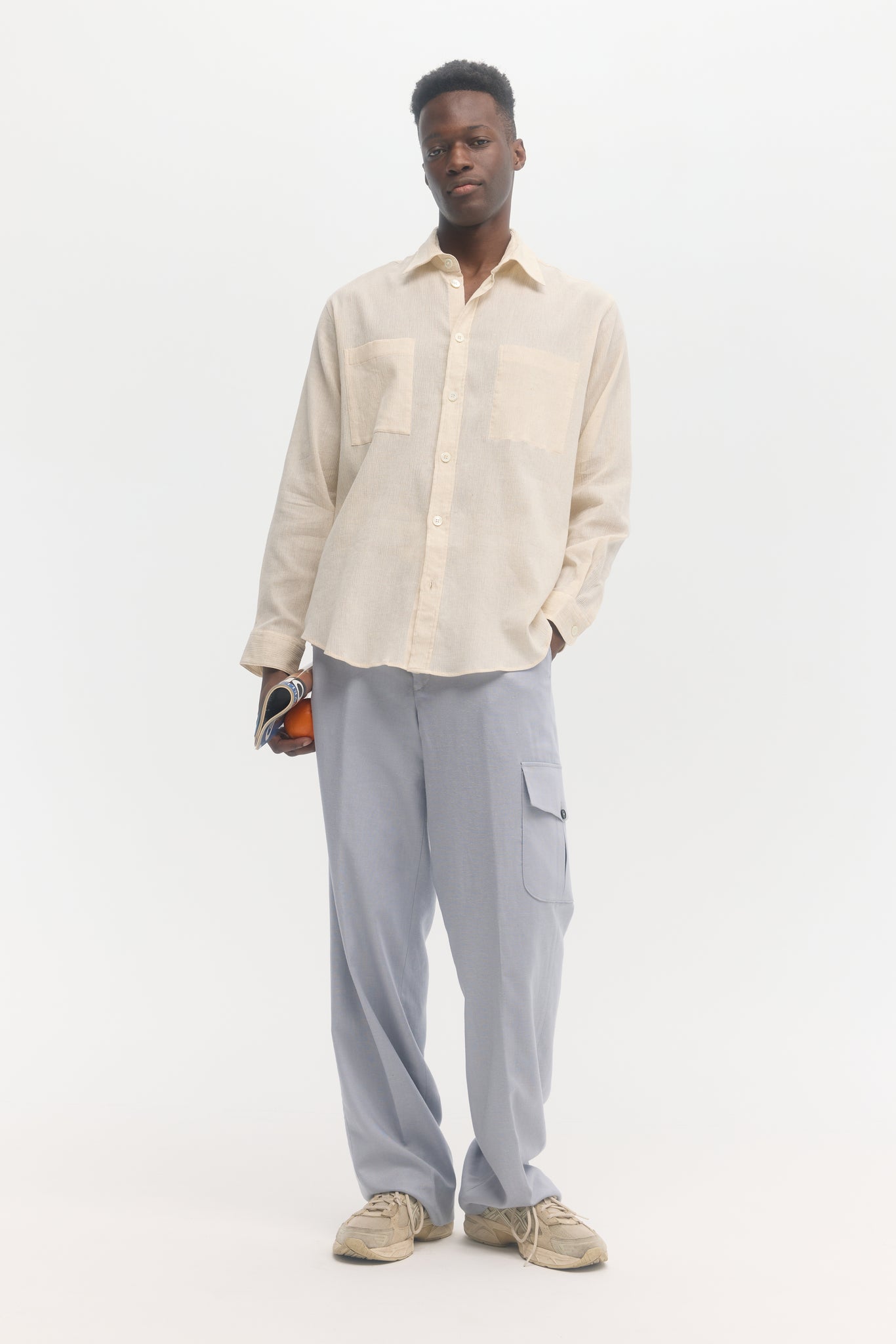 Chemise manches longues en crêpe froissé naturel