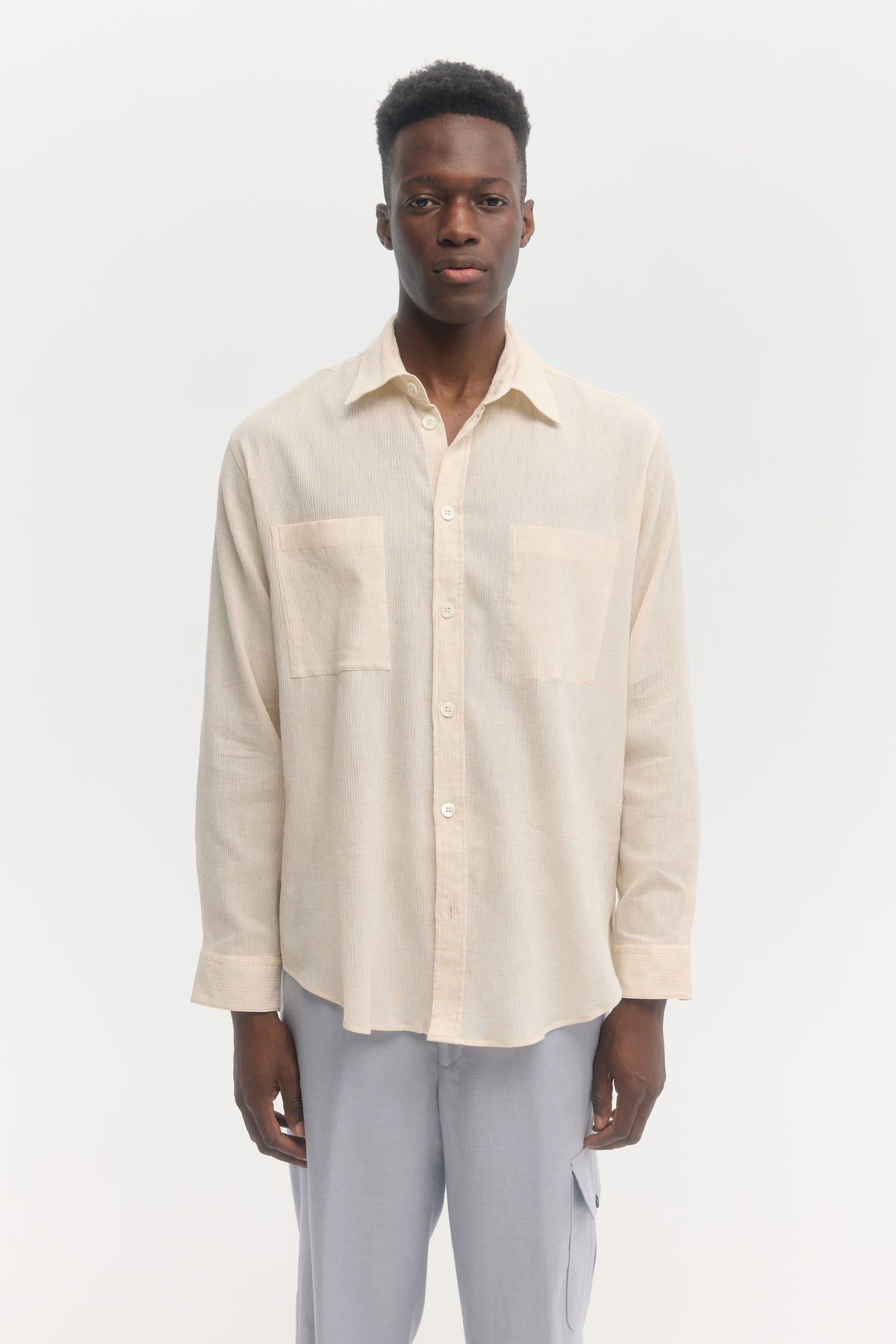 Chemise manches longues en crêpe froissé naturel