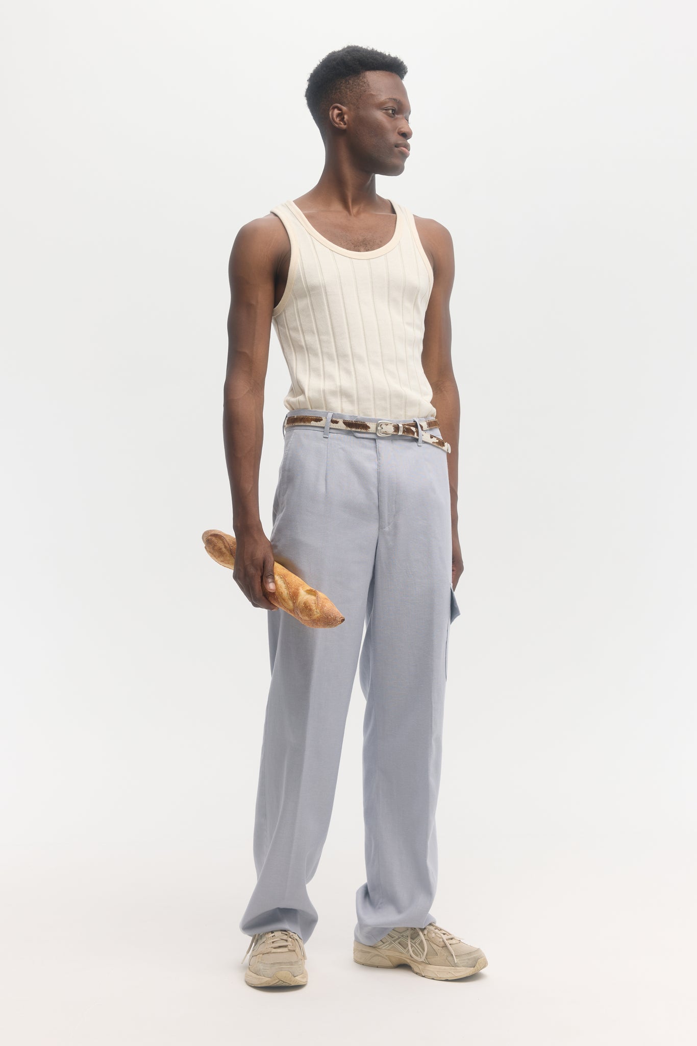 Cream ribbed organic cotton jersey tank top