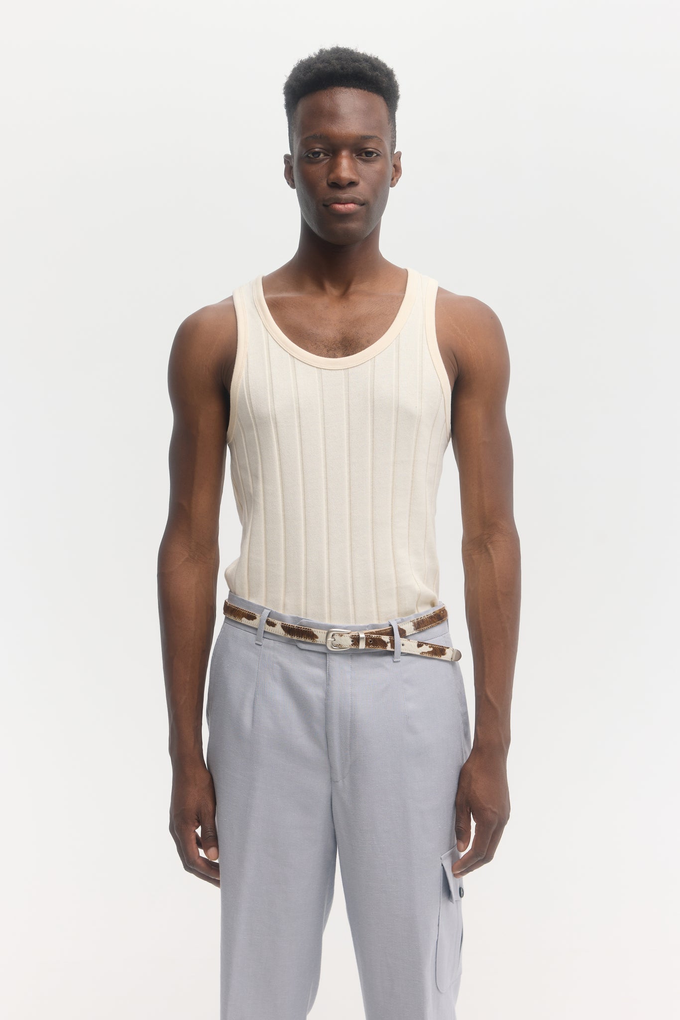 Cream ribbed organic cotton jersey tank top