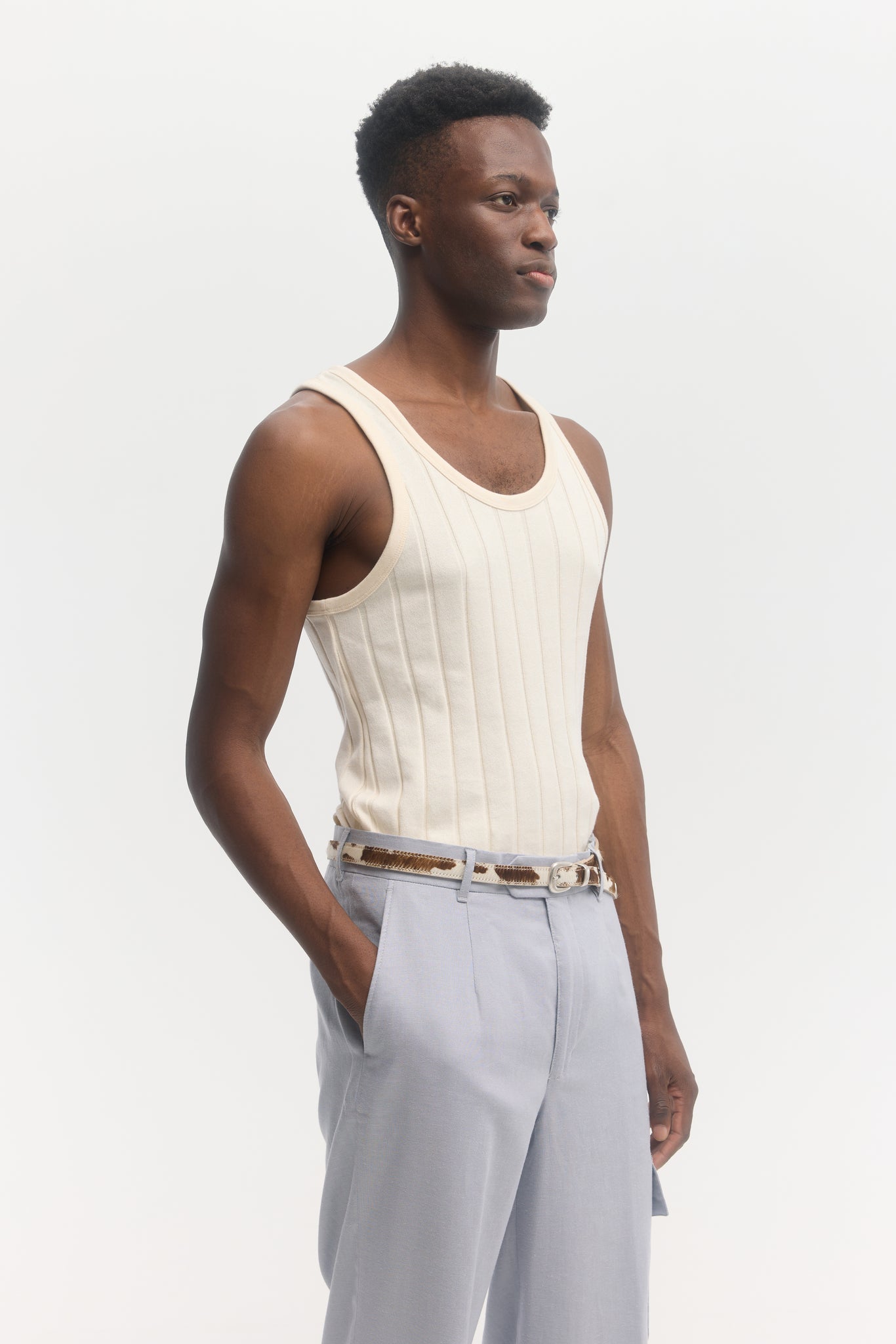 Cream ribbed organic cotton jersey tank top
