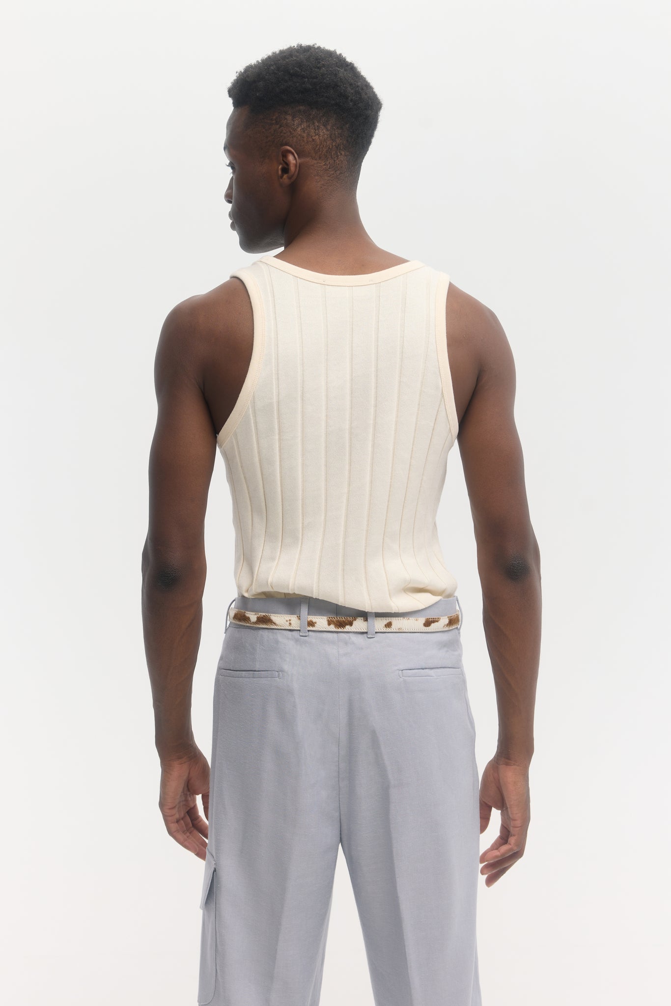 Cream ribbed organic cotton jersey tank top
