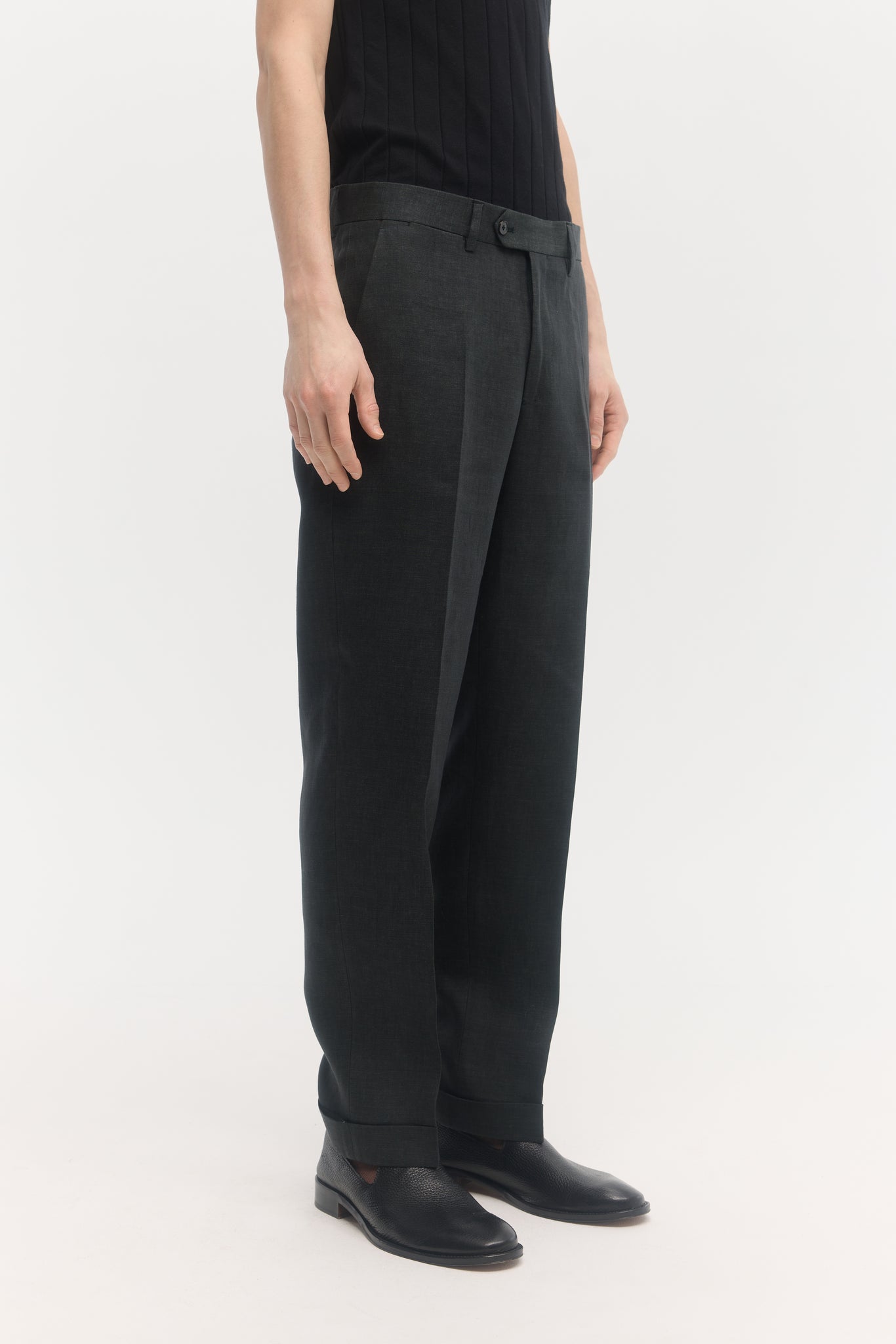 Petrol green linen straight trousers
