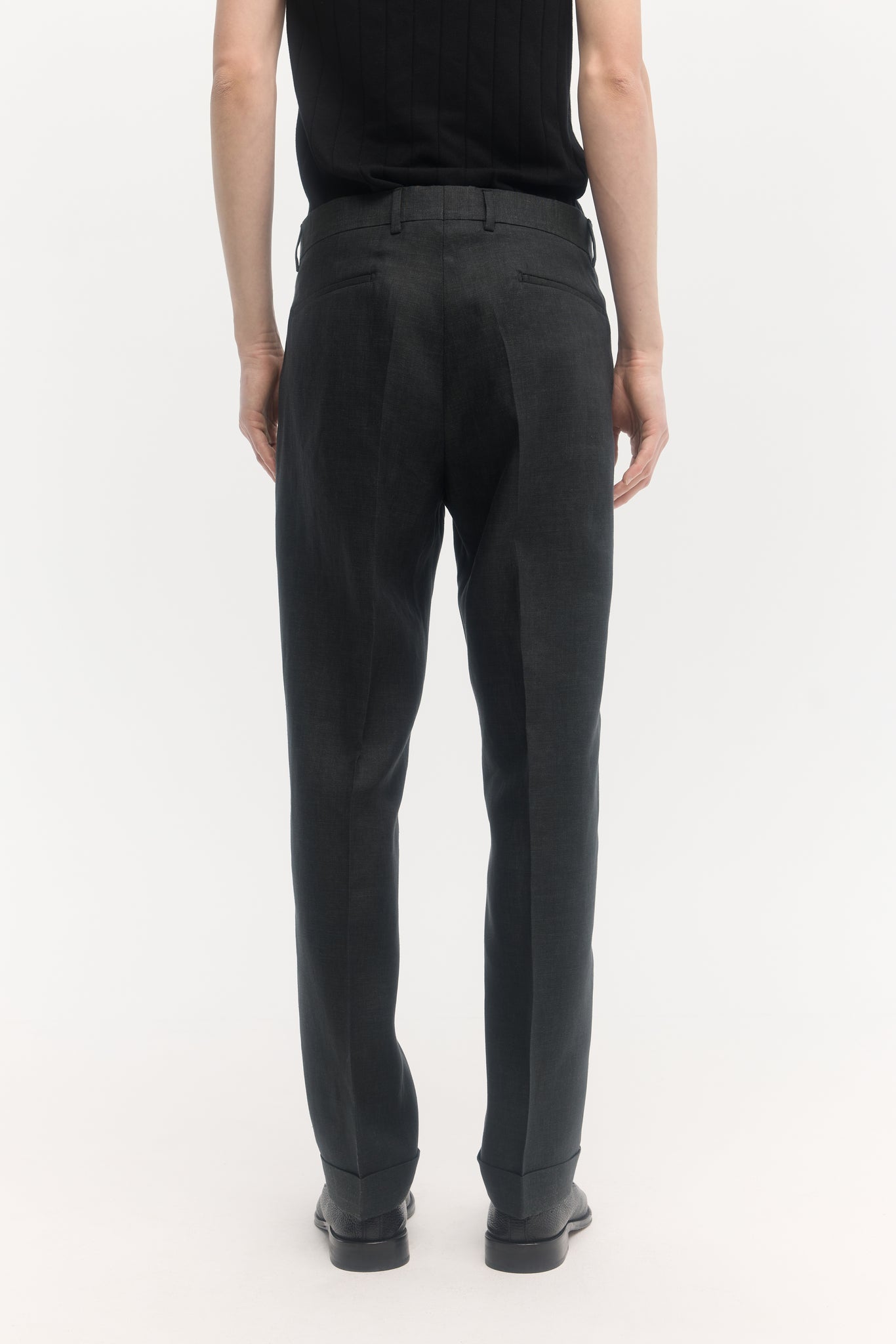 Petrol green linen straight trousers