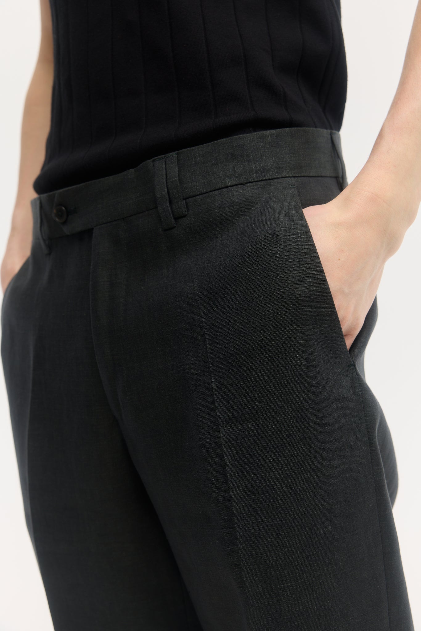 Petrol green linen straight trousers