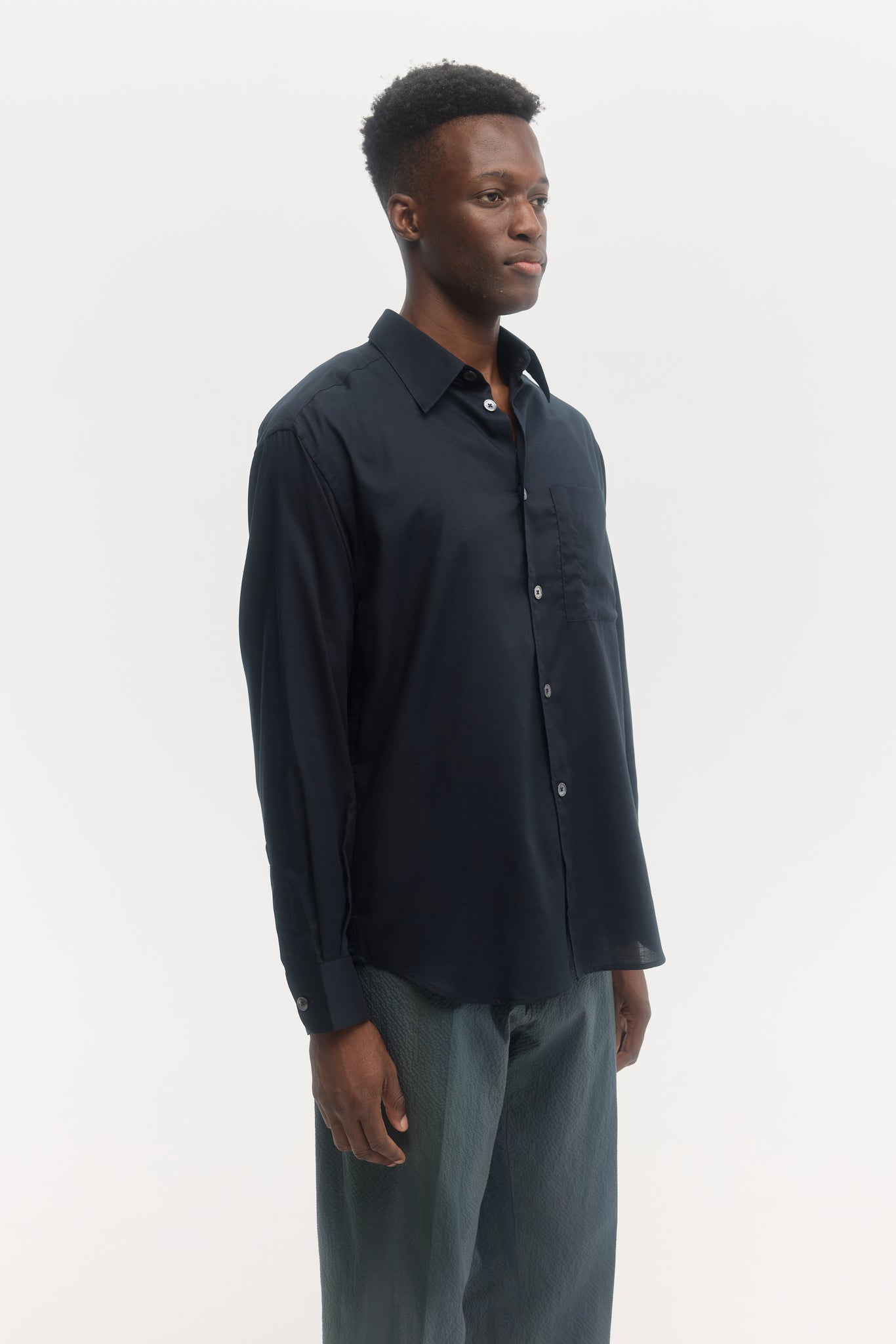 Midnight blue superlight wool-cotton voile relaxed shirt