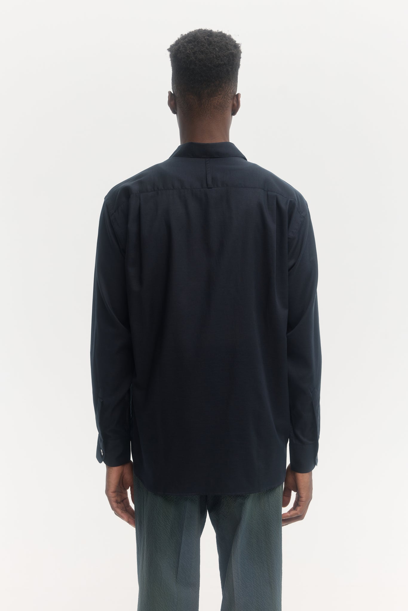 Midnight blue superlight wool-cotton voile relaxed shirt