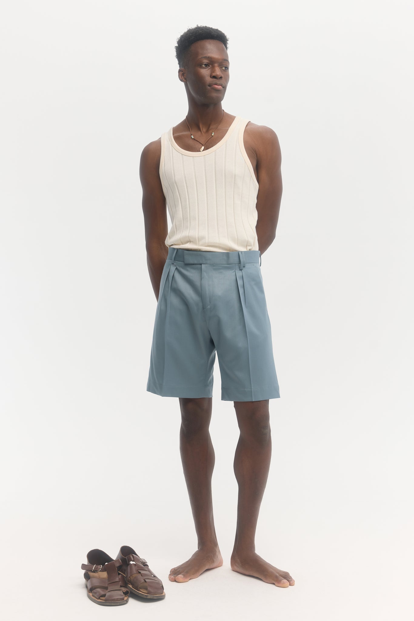 Teal super 130's tropical wool tailored shorts