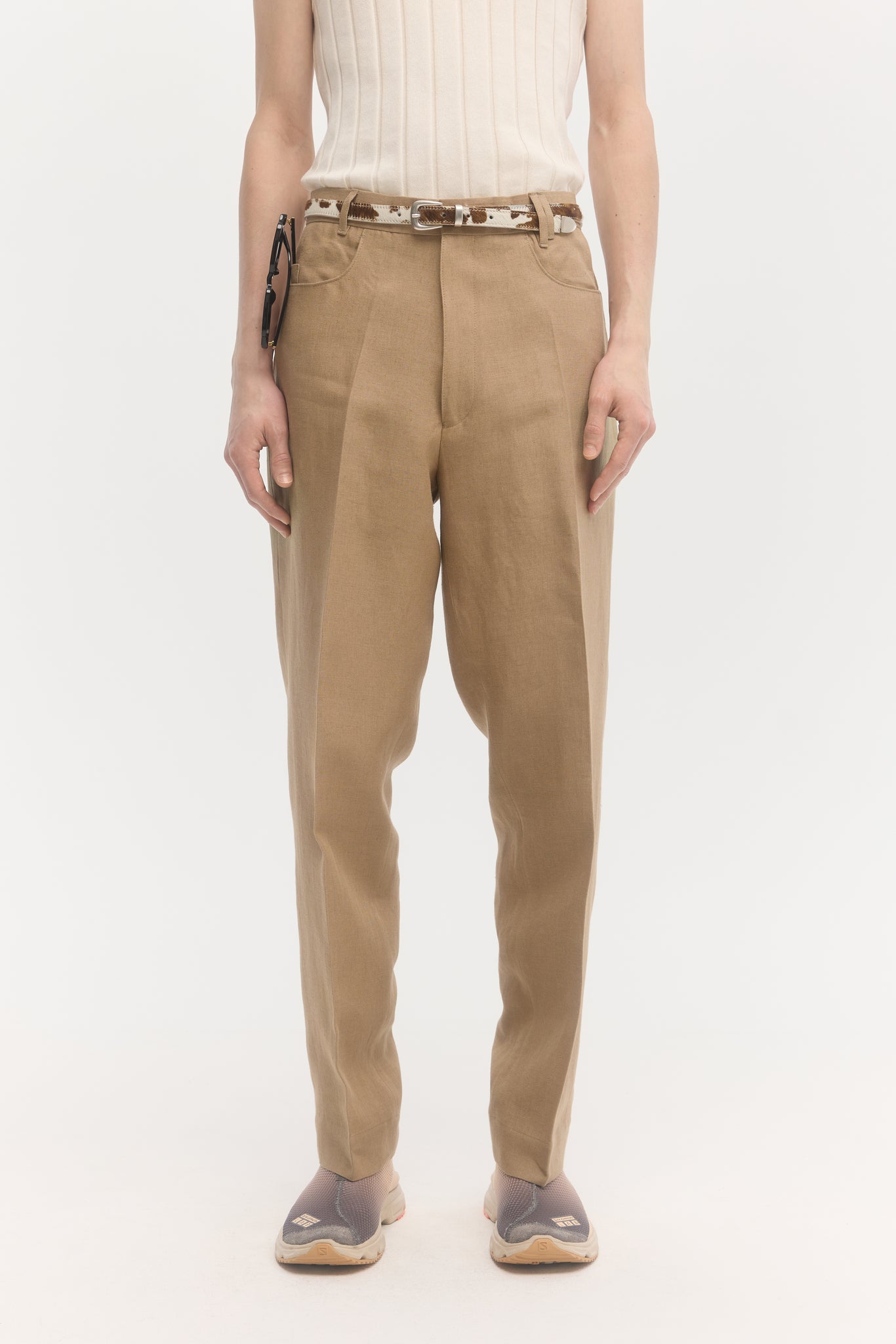 Pantalon droit en lin sable foncé