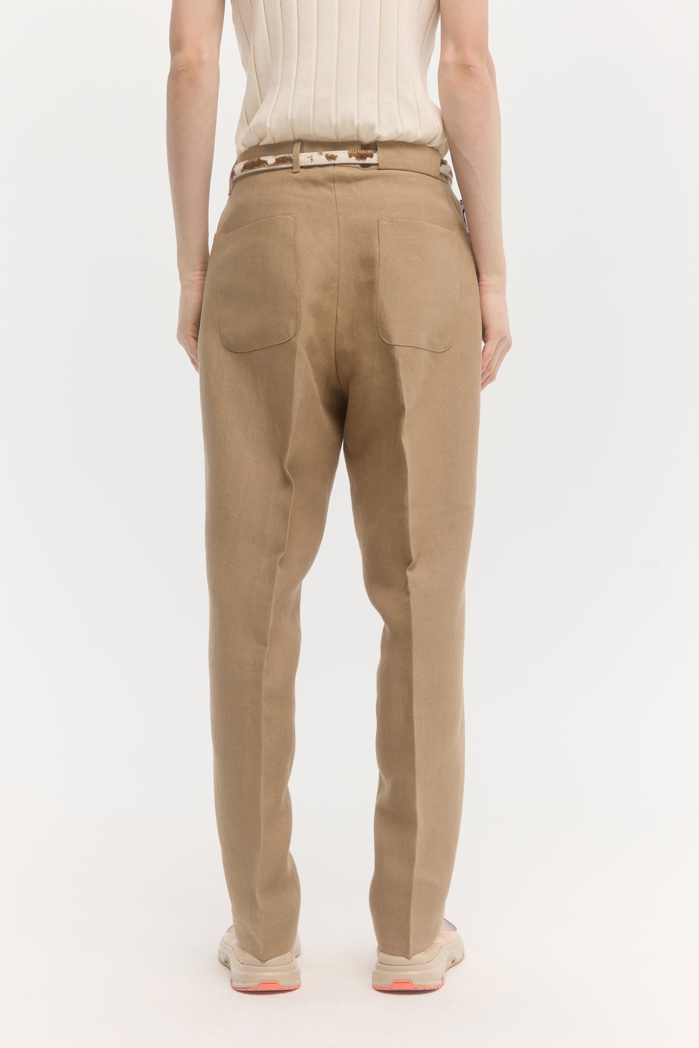 Pantalon droit en lin sable foncé