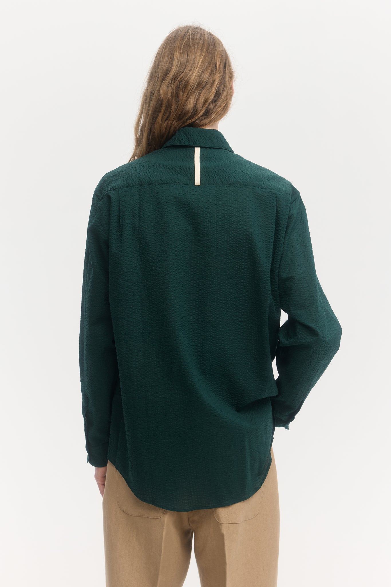 Chemise à manches longues en crépon de coton vert pin