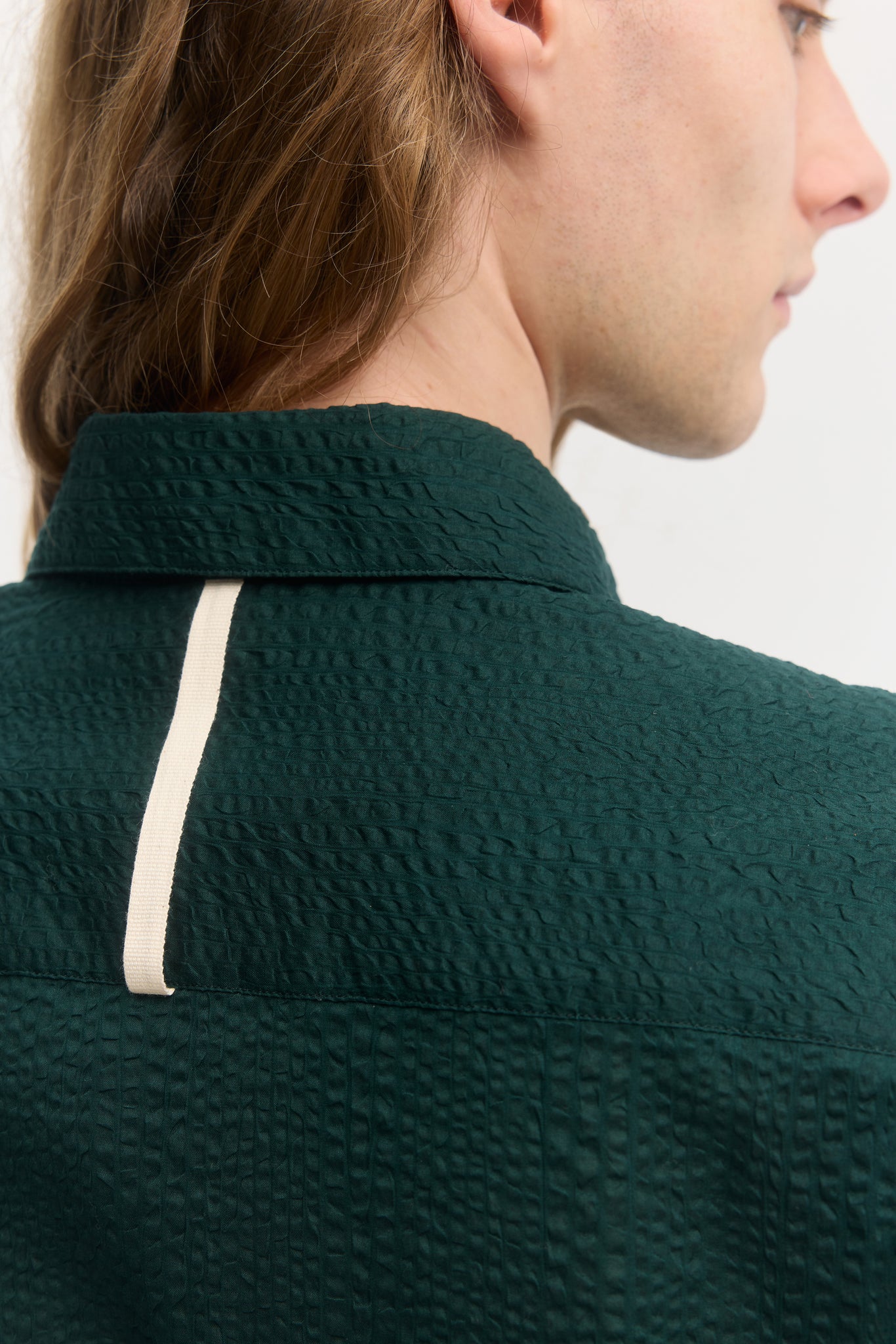 Chemise à manches longues en crépon de coton vert pin