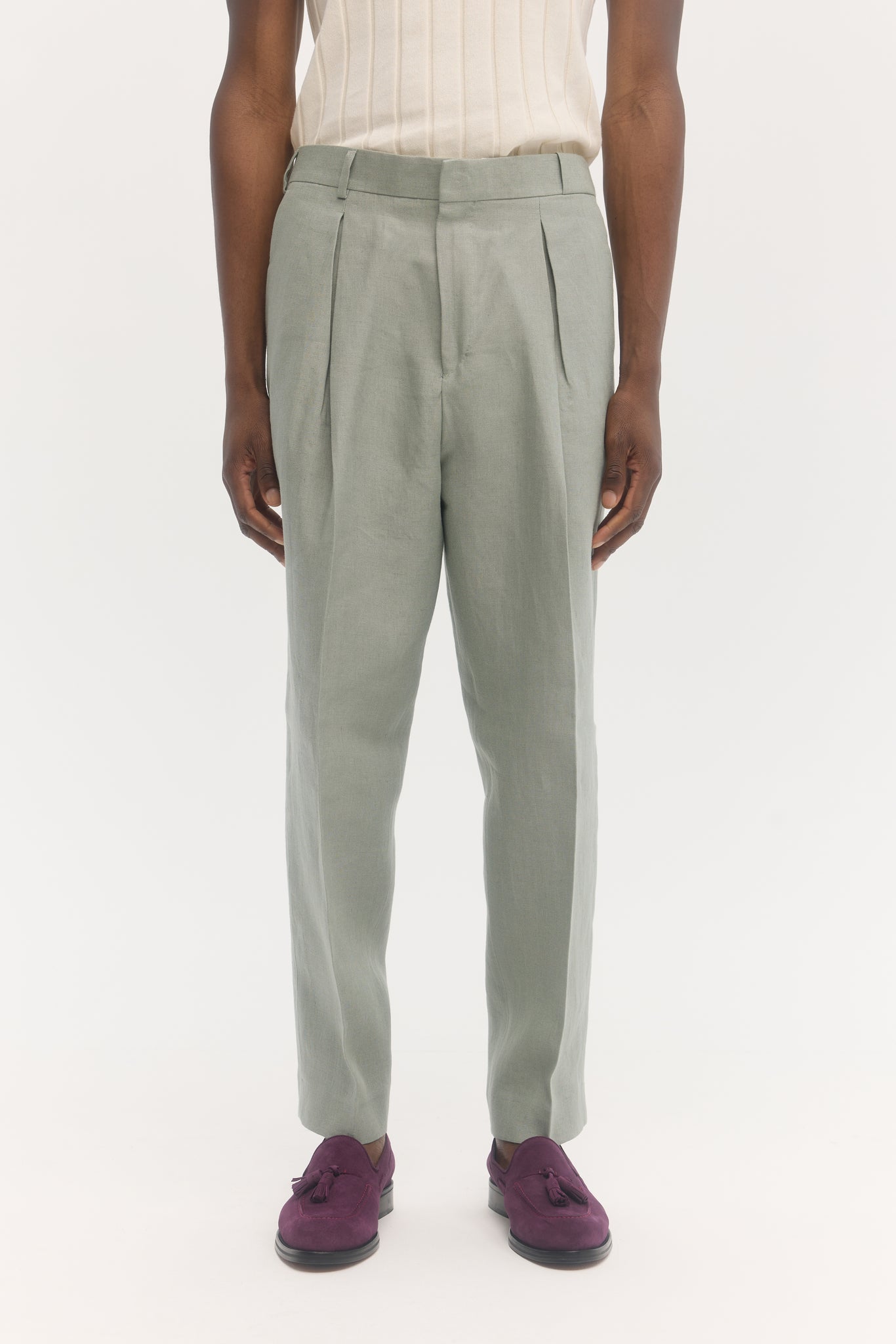 Pantalons parachute en lin vert sauge