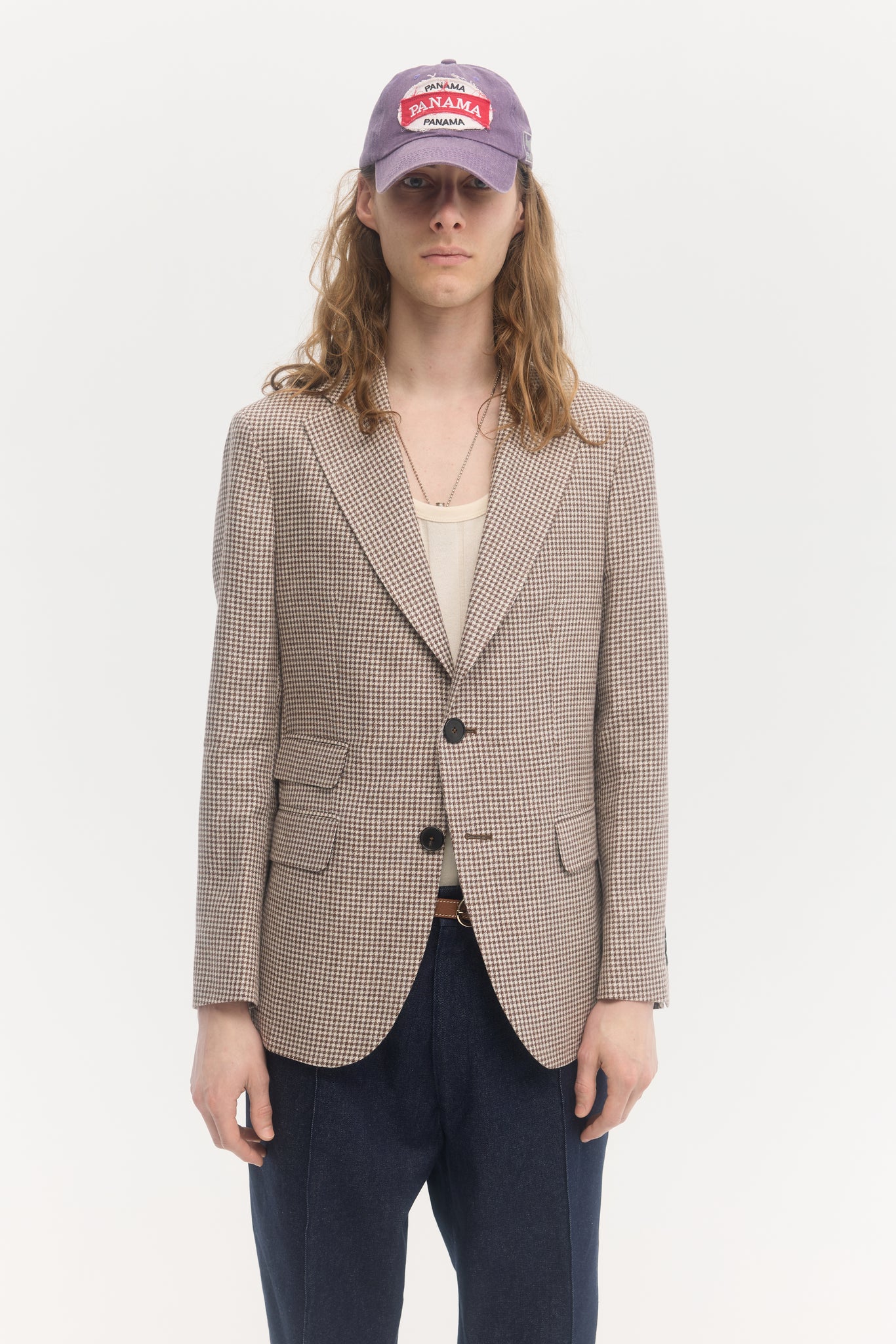 Houndstooth linen wool unconstructed blazer