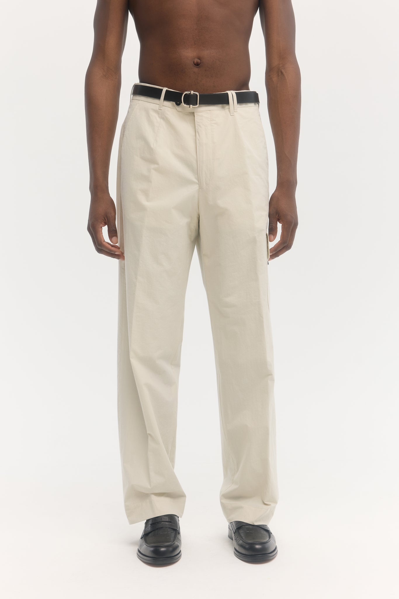 Ivory typewriter poplin cargo straight trousers