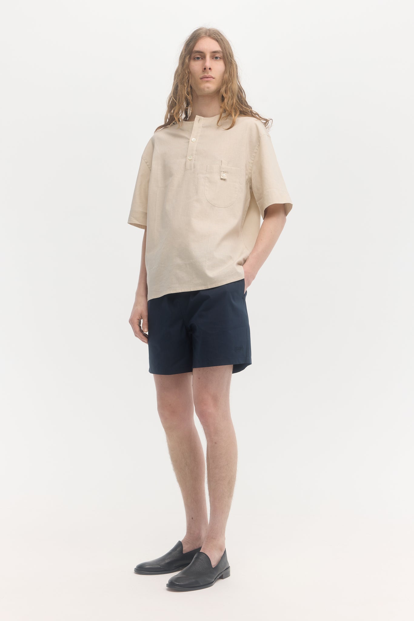 T-shirt à manches courtes en coton et lin crème