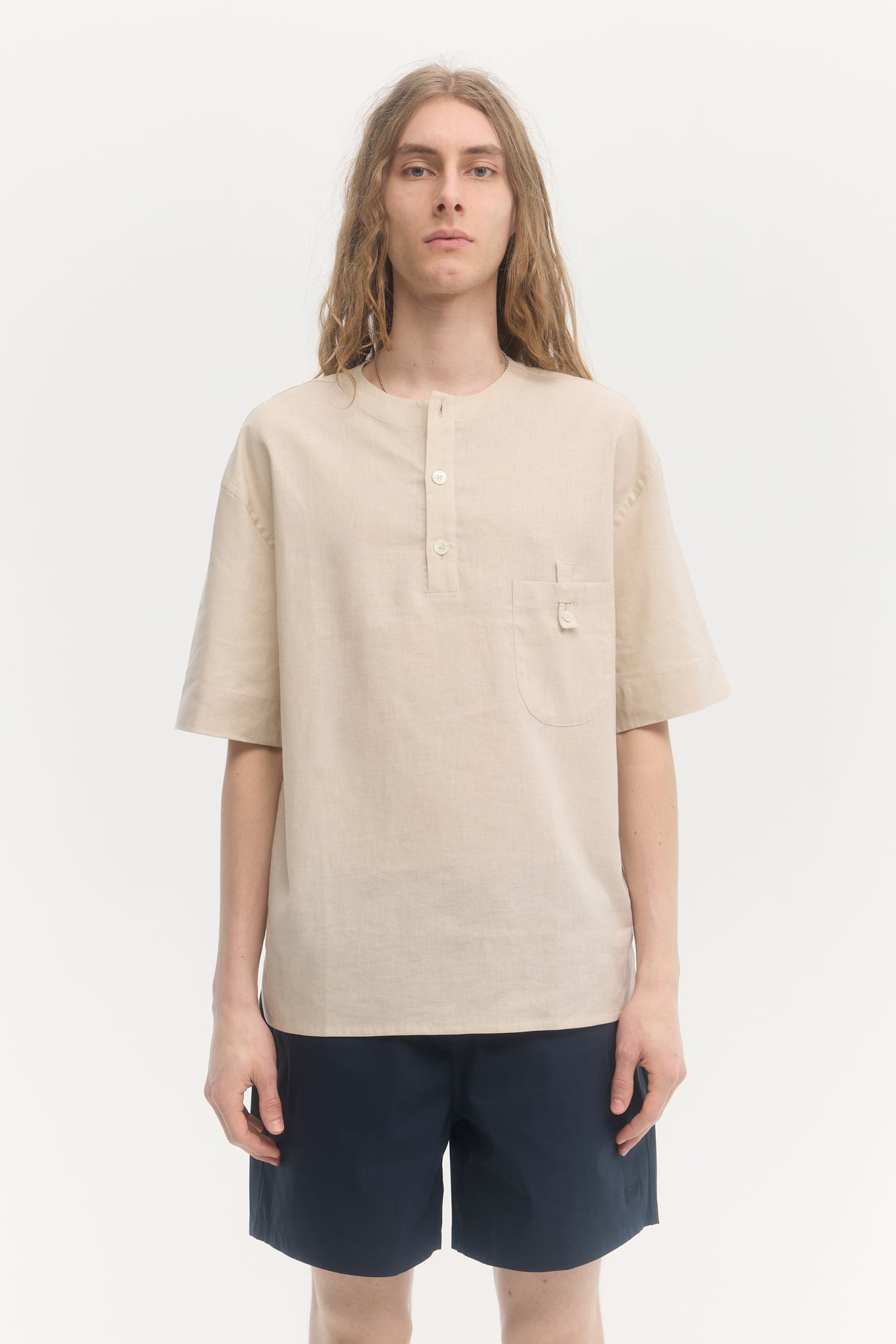 T-shirt à manches courtes en coton et lin crème
