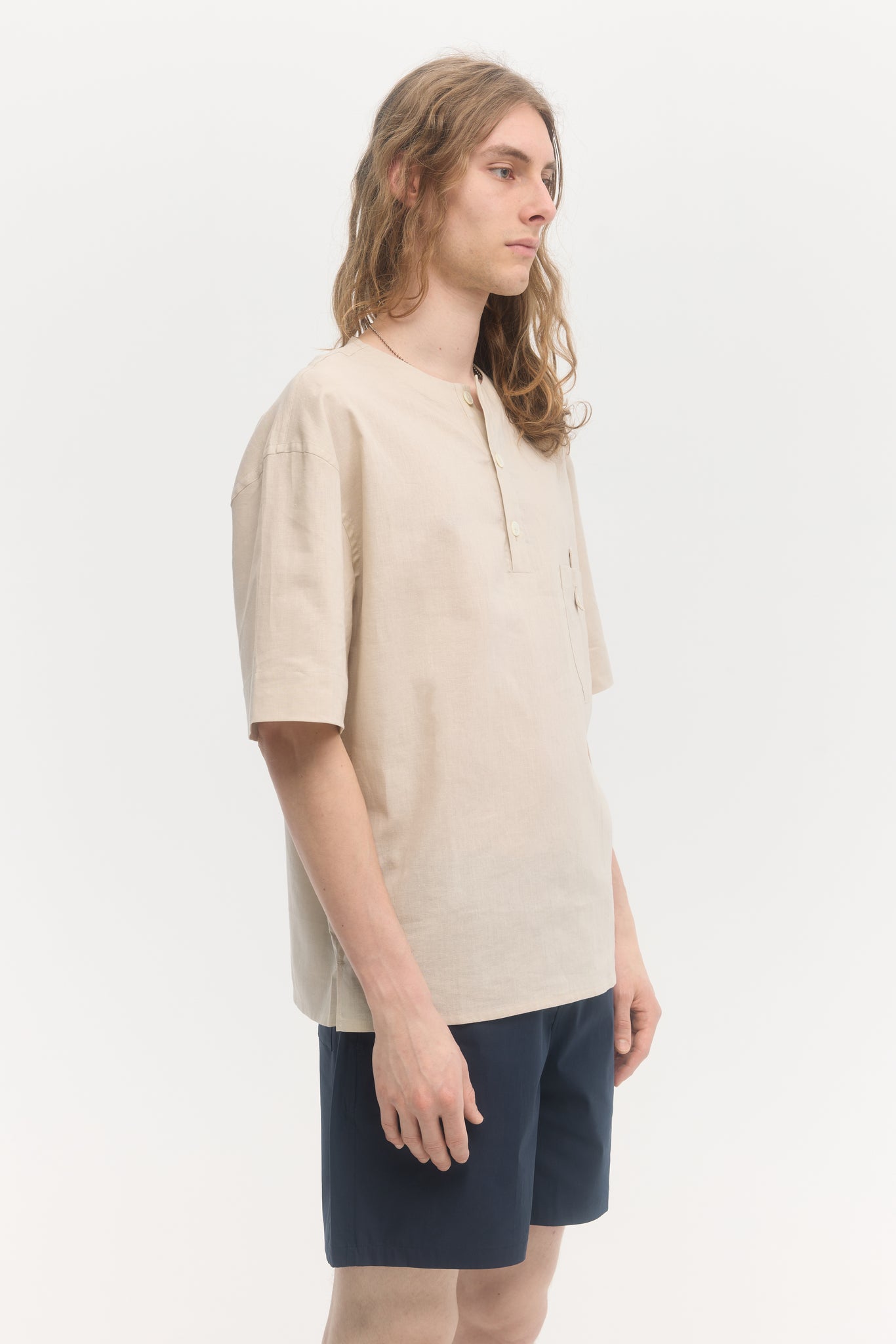 T-shirt à manches courtes en coton et lin crème