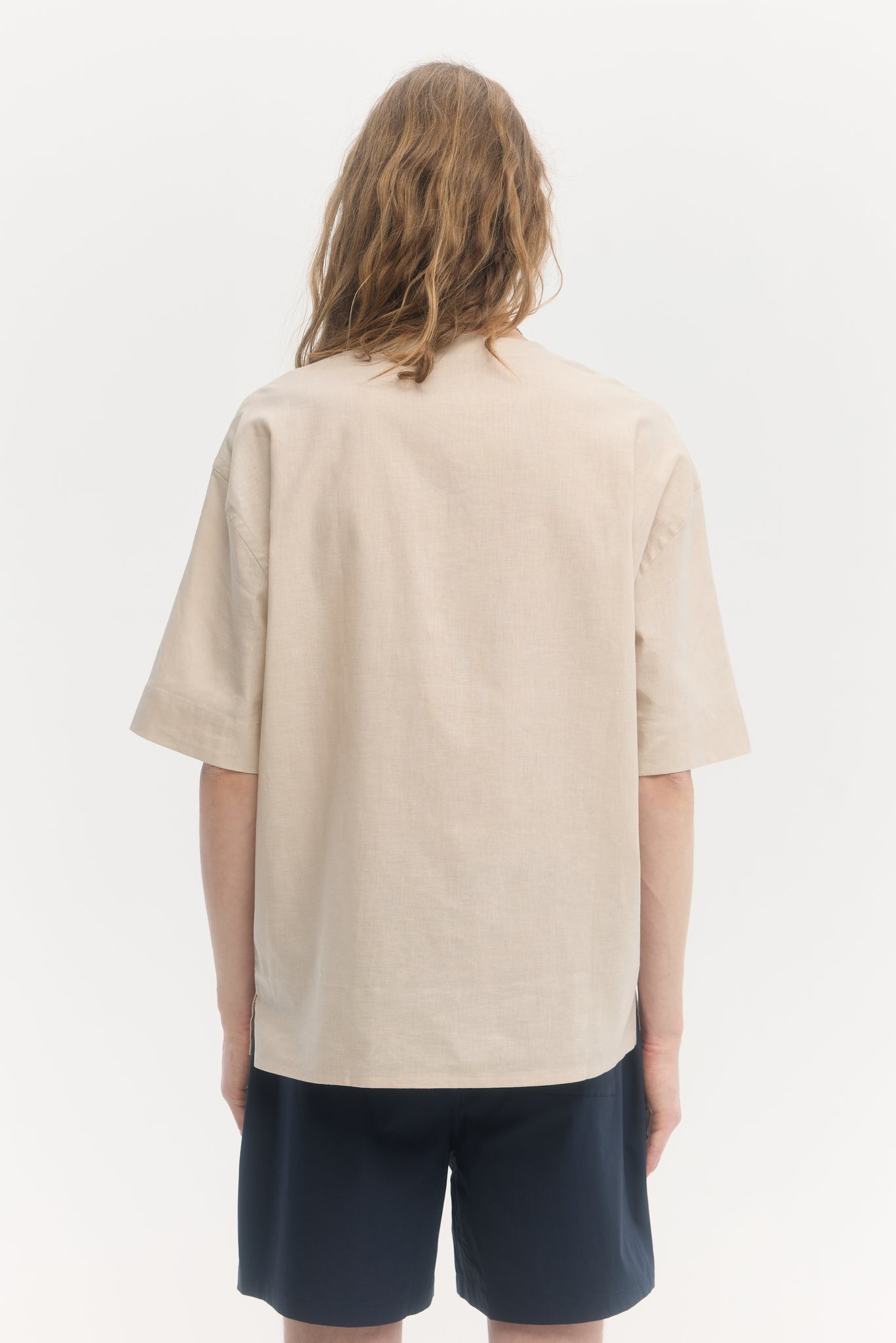 T-shirt à manches courtes en coton et lin crème