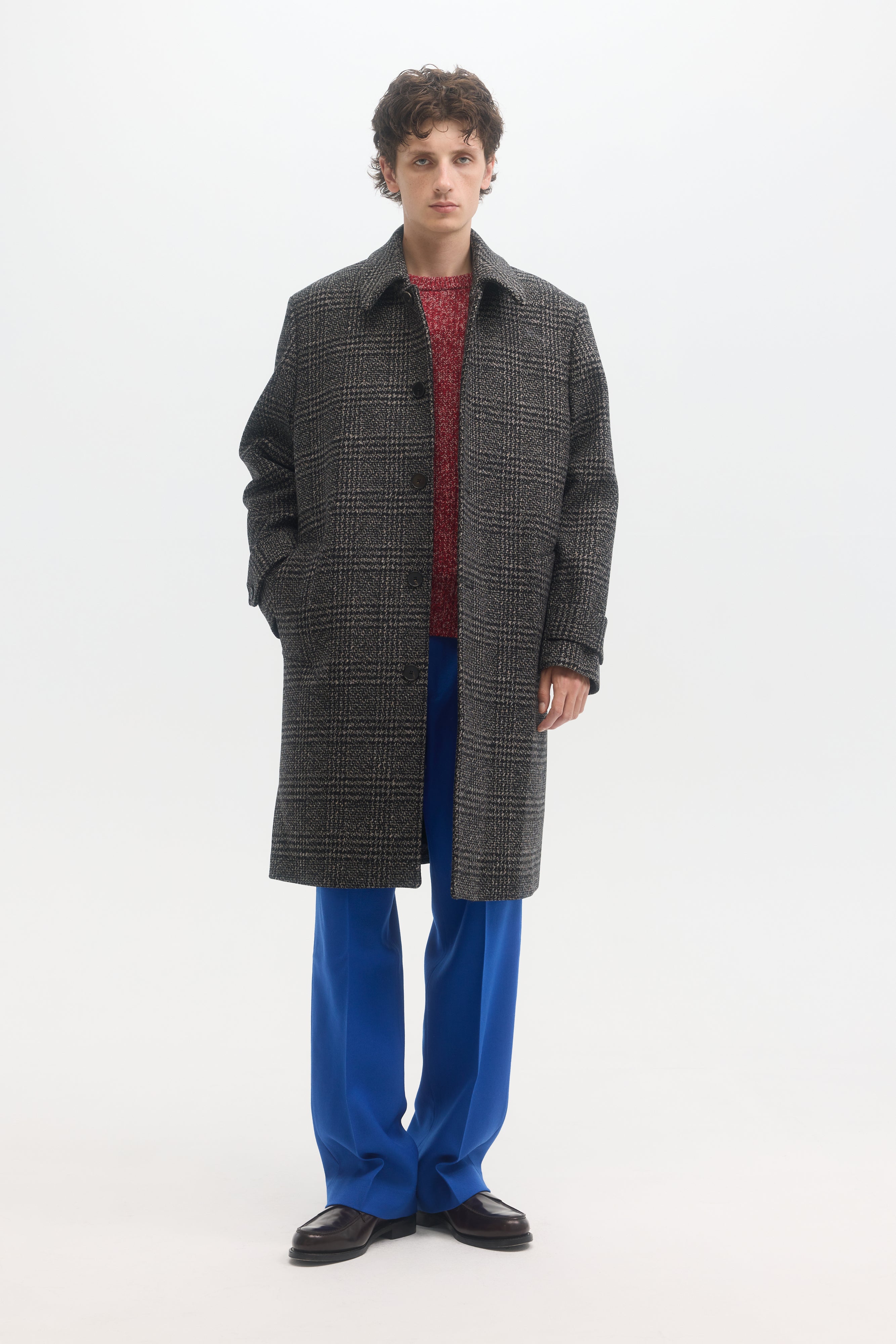 Umber glen check compressed wool overcoat – École de Pensée