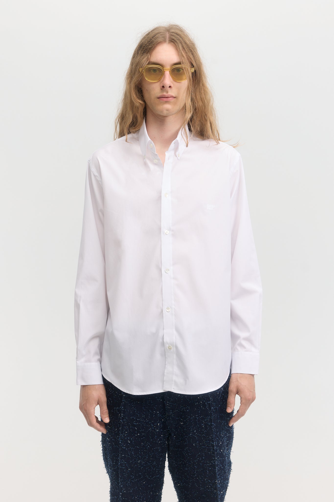 Chemise blanche à boutons en popeline manches longues