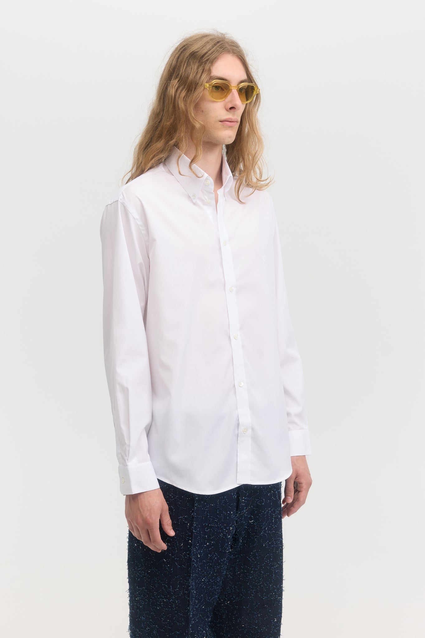Chemise blanche à boutons en popeline manches longues