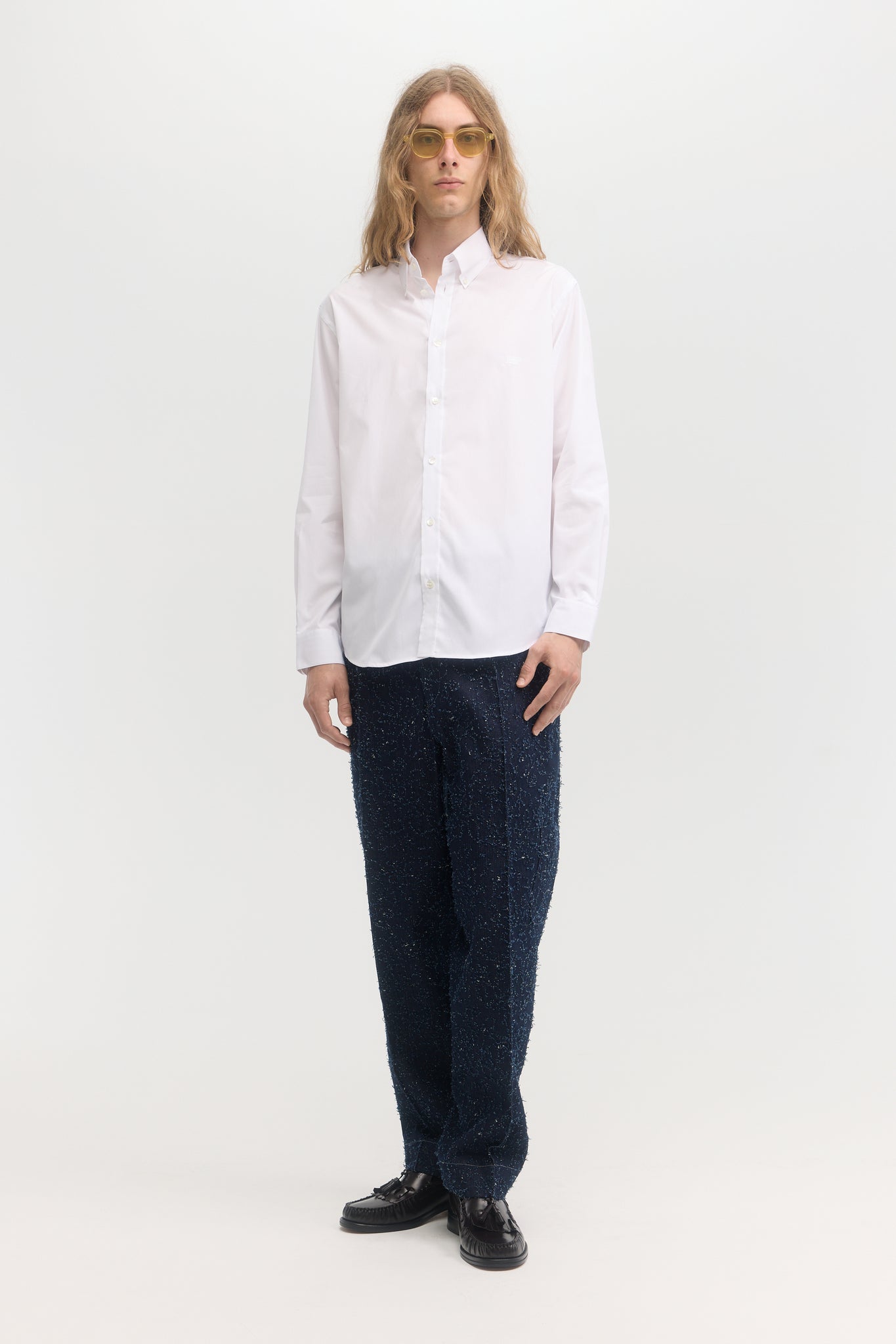 Chemise blanche à boutons en popeline manches longues