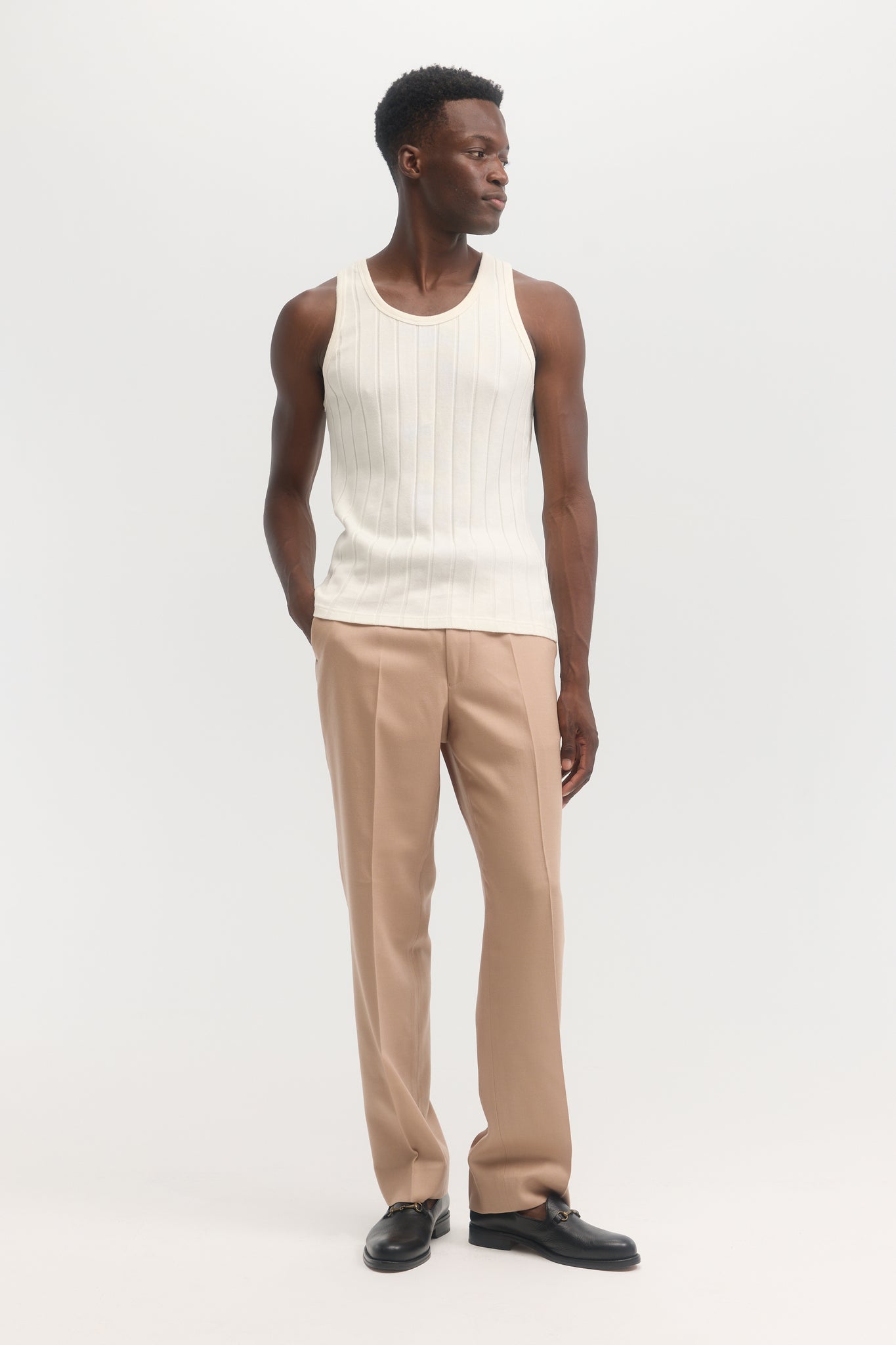 Cream ribbed organic cotton jersey tank top