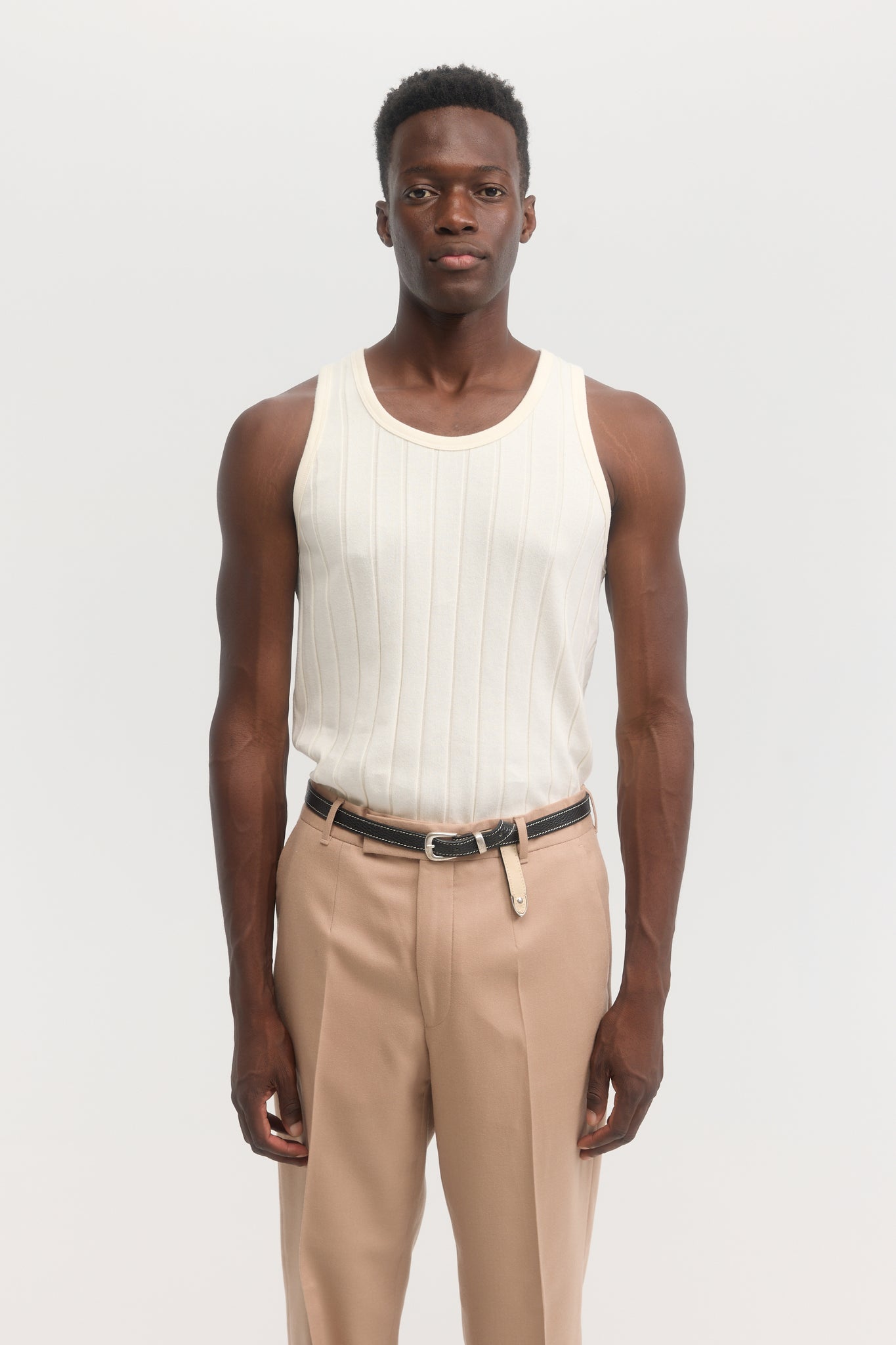 Cream ribbed organic cotton jersey tank top
