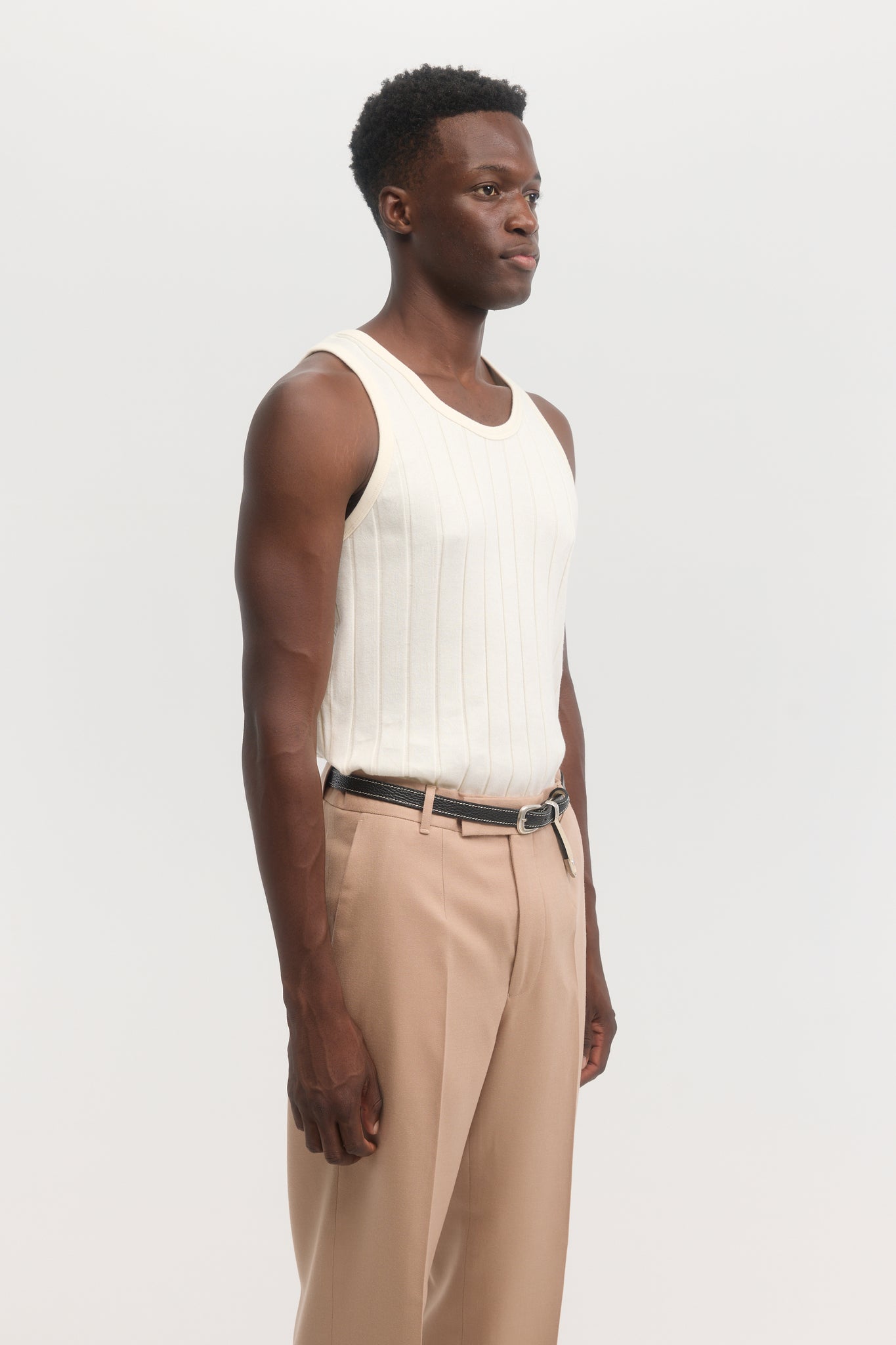 Cream ribbed organic cotton jersey tank top