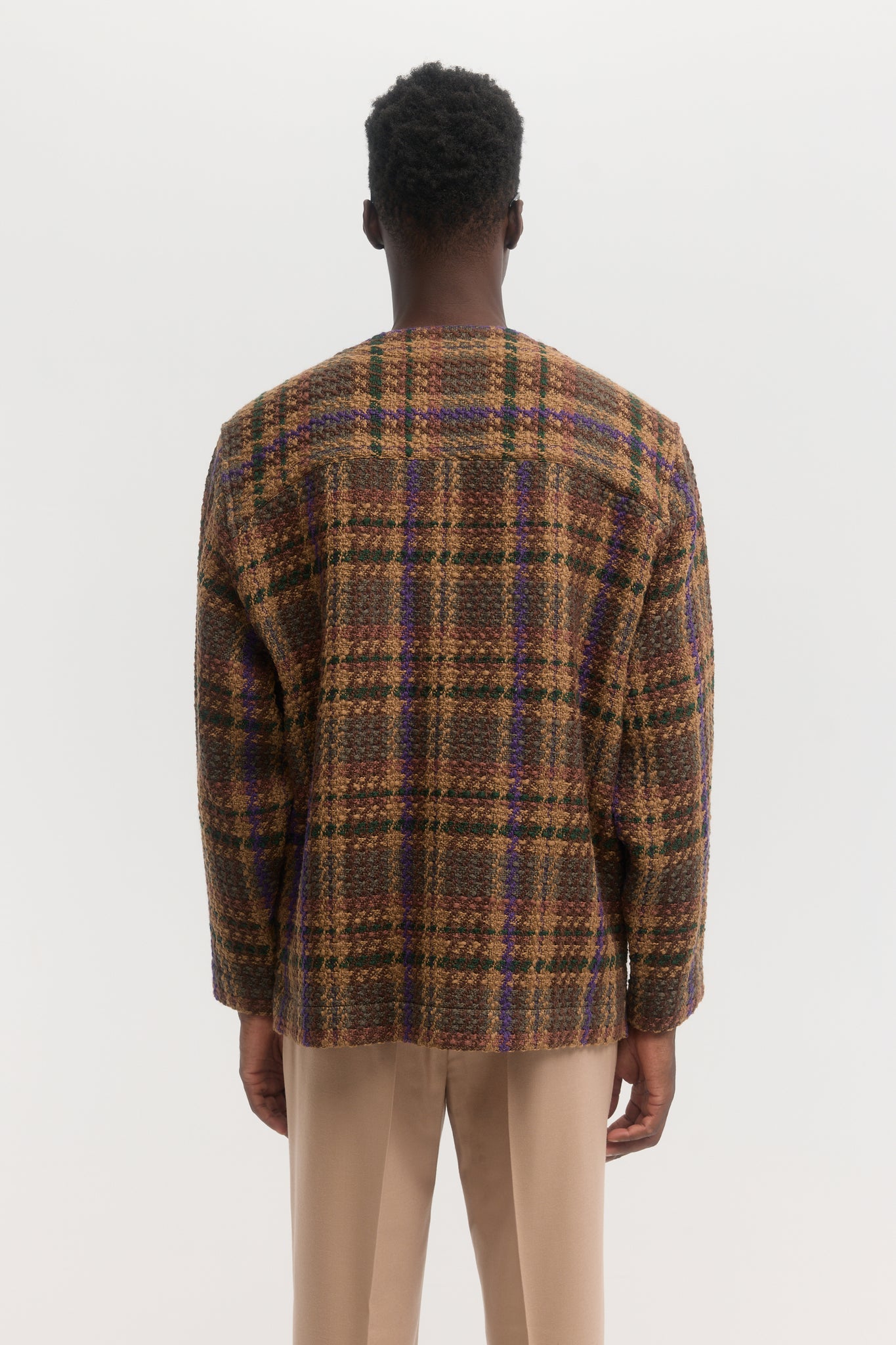 Fragmented check knitted tweed cardigan jacket