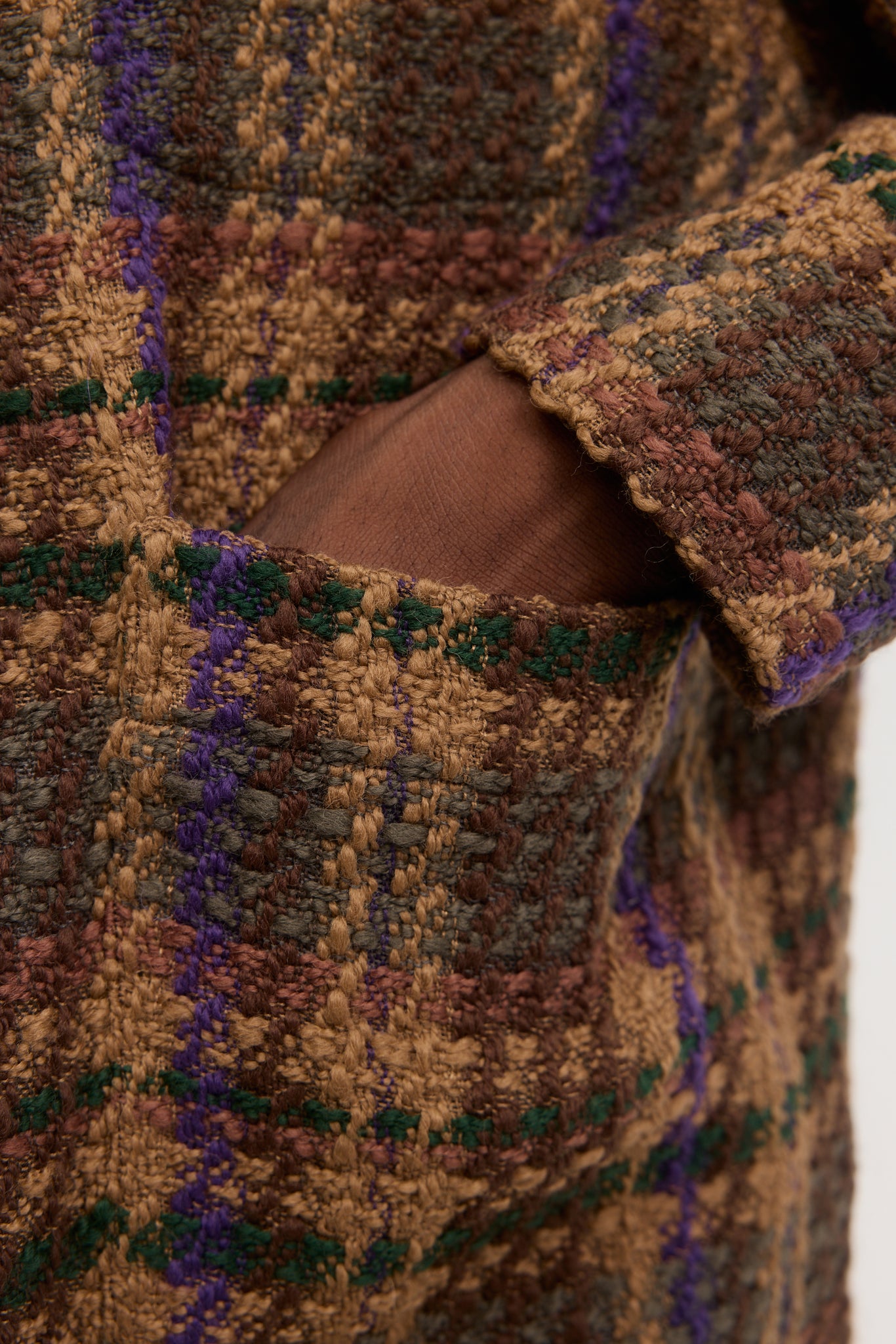 Fragmented check knitted tweed cardigan jacket