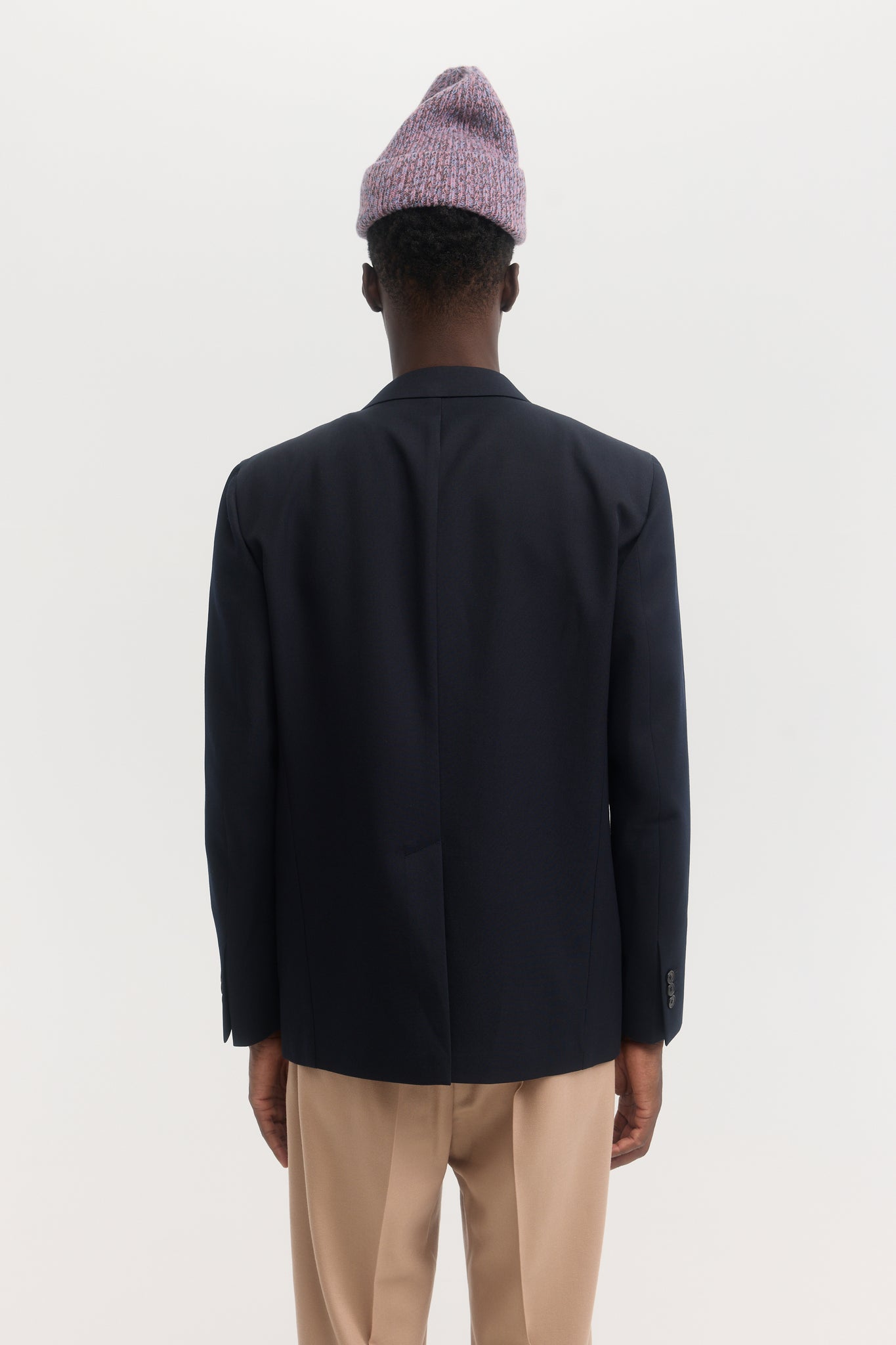 Dark navy virgin wool gabardine double breasted blazer