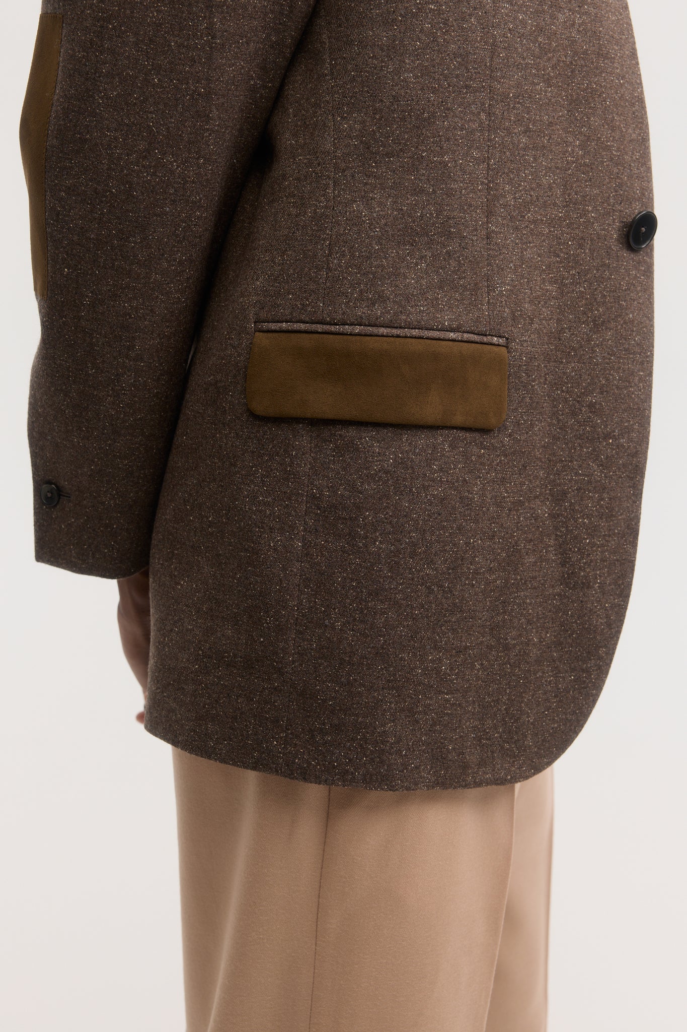 Nutmeg silk-speckled collarless blazer