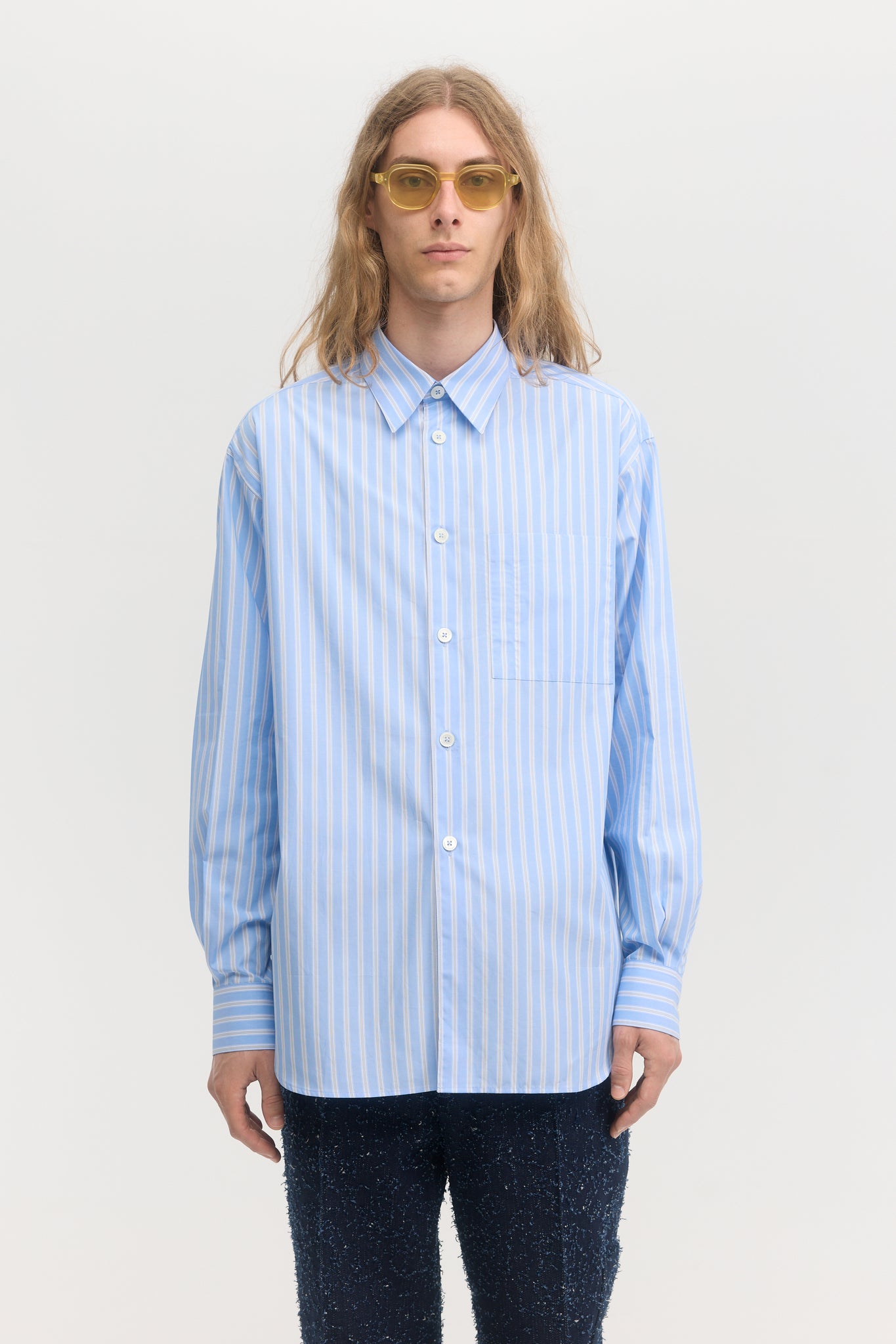 Light blue vintage stripes mercerized poplin shirt