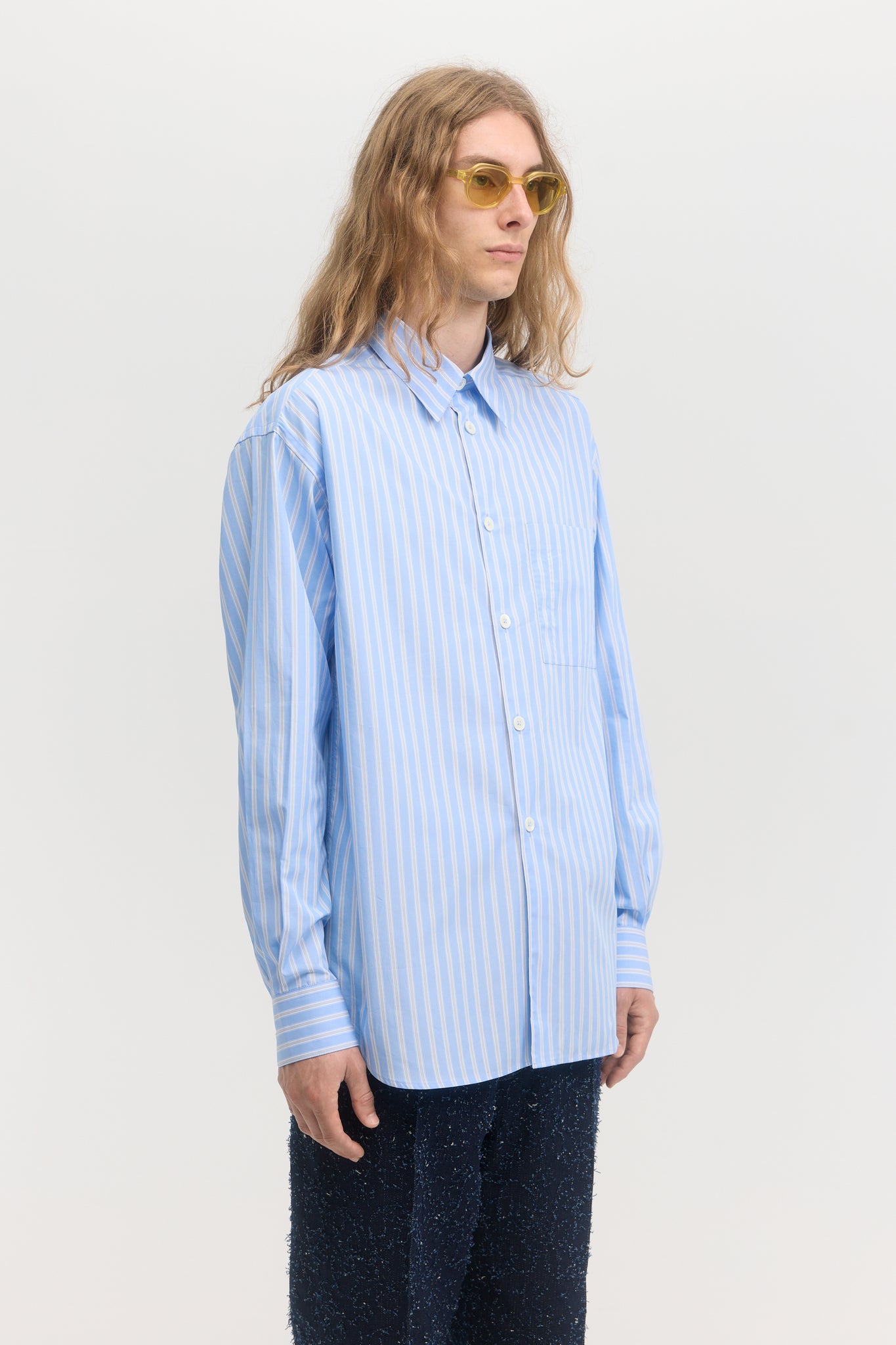Light blue vintage stripes mercerized poplin shirt