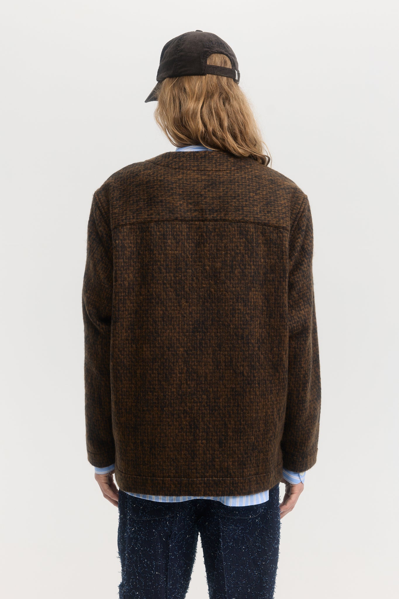 Brown brushed tweed wool mohair cardigan jacket