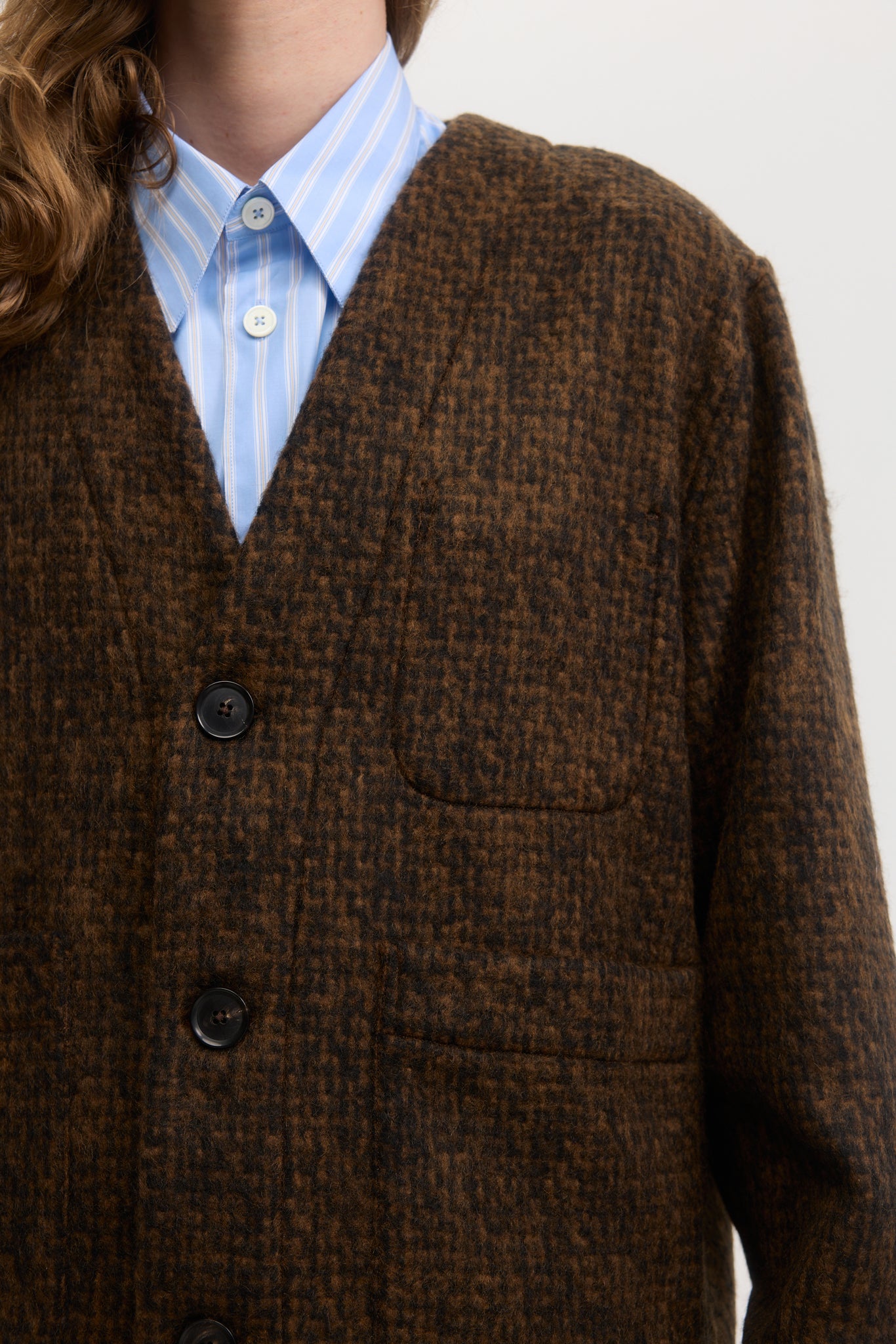 Brown brushed tweed wool mohair cardigan jacket