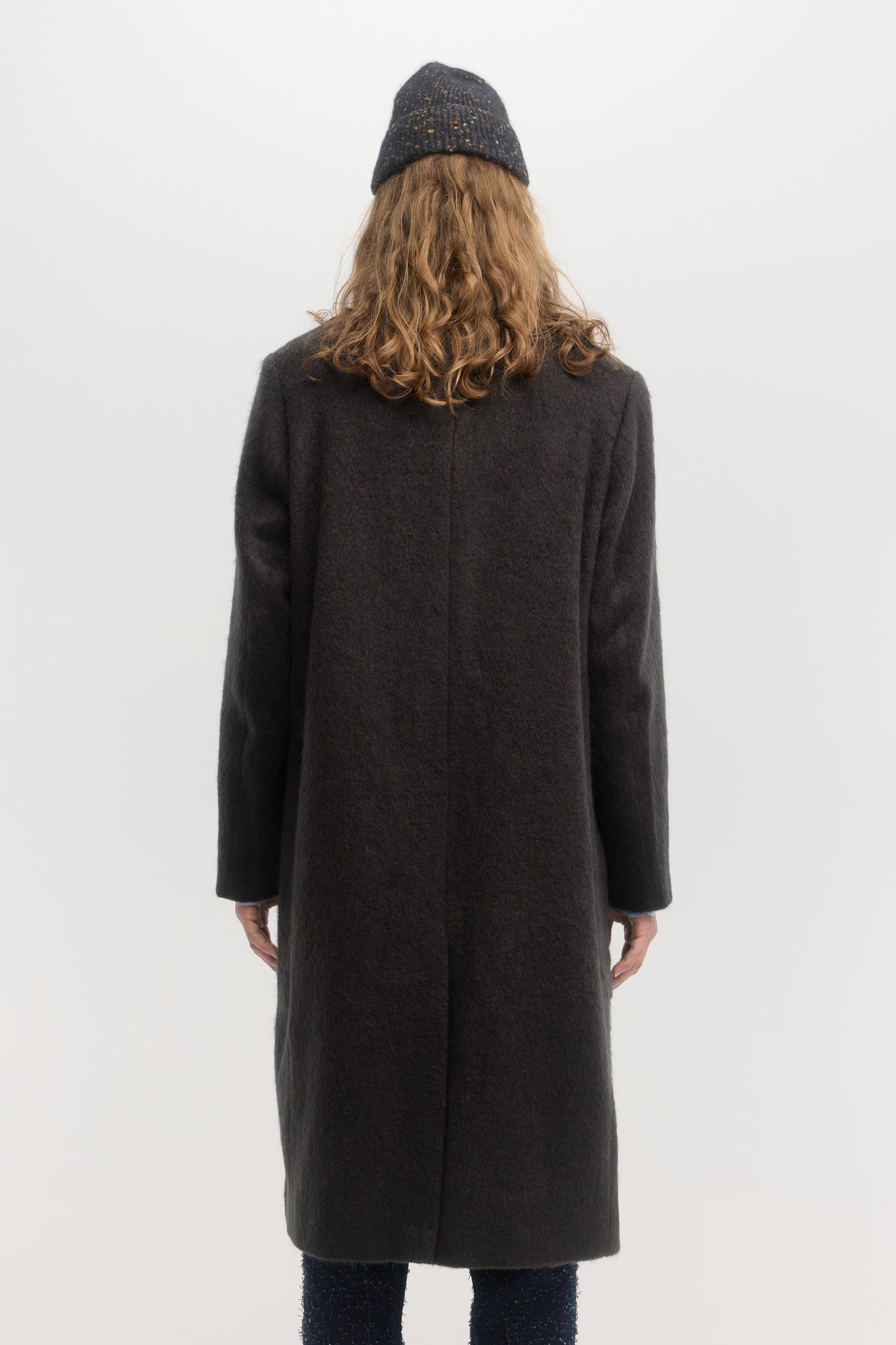 Manteau croisé en laine mohair brossé charbon